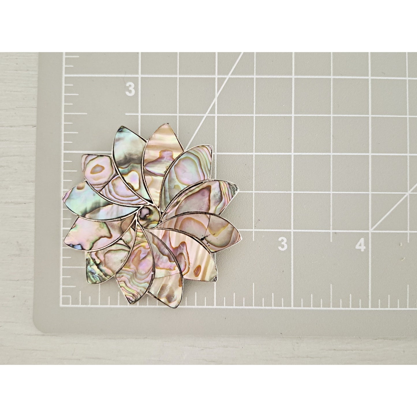 Vintage Sterling Silver Taxco Abalone Shell Mexican Flower Brooch