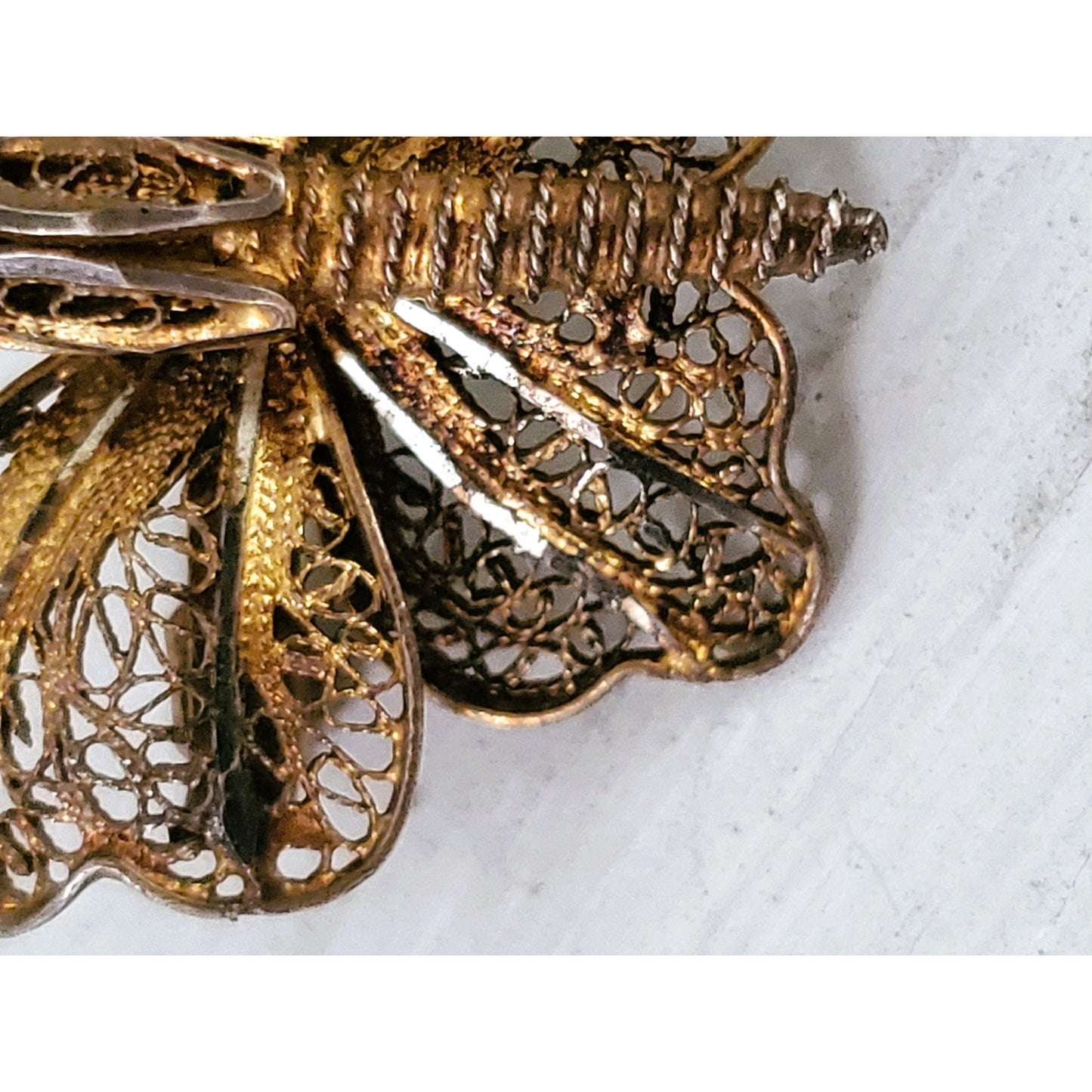Vintage Antique Filigree Gold Wash Butterfly Pin Brooch