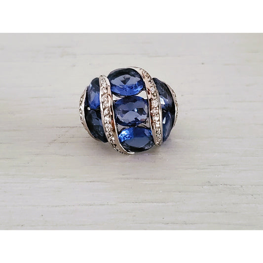 Sterling Silver Cubic Zirconia Tanzanite Cocktail Ring