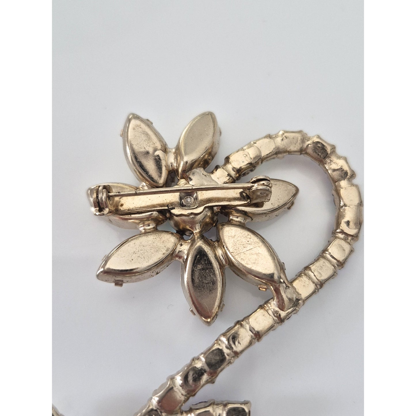 Vintage D & E Juliana Flower Milk Glass and AB Stone Brooch