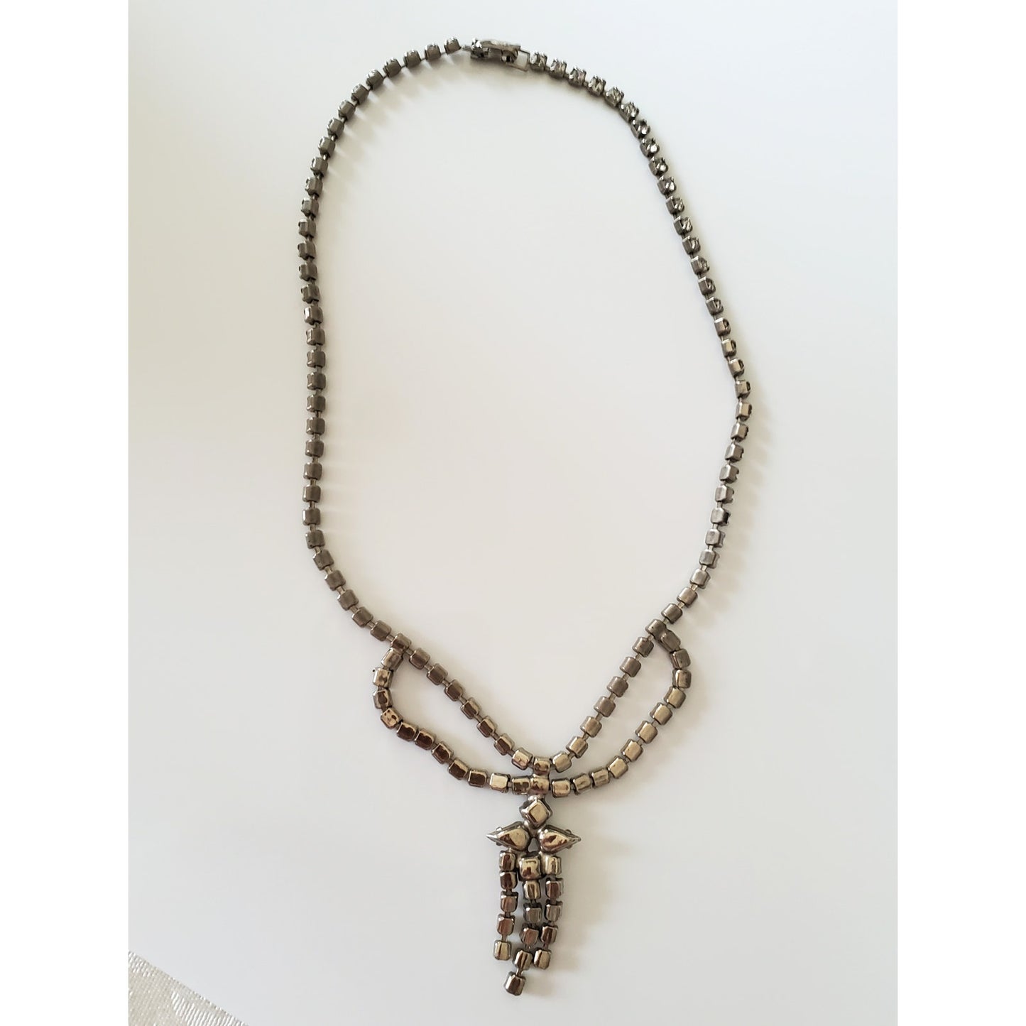 Vintage Mid-Century Rhinestone Bow with Tassel Necklace