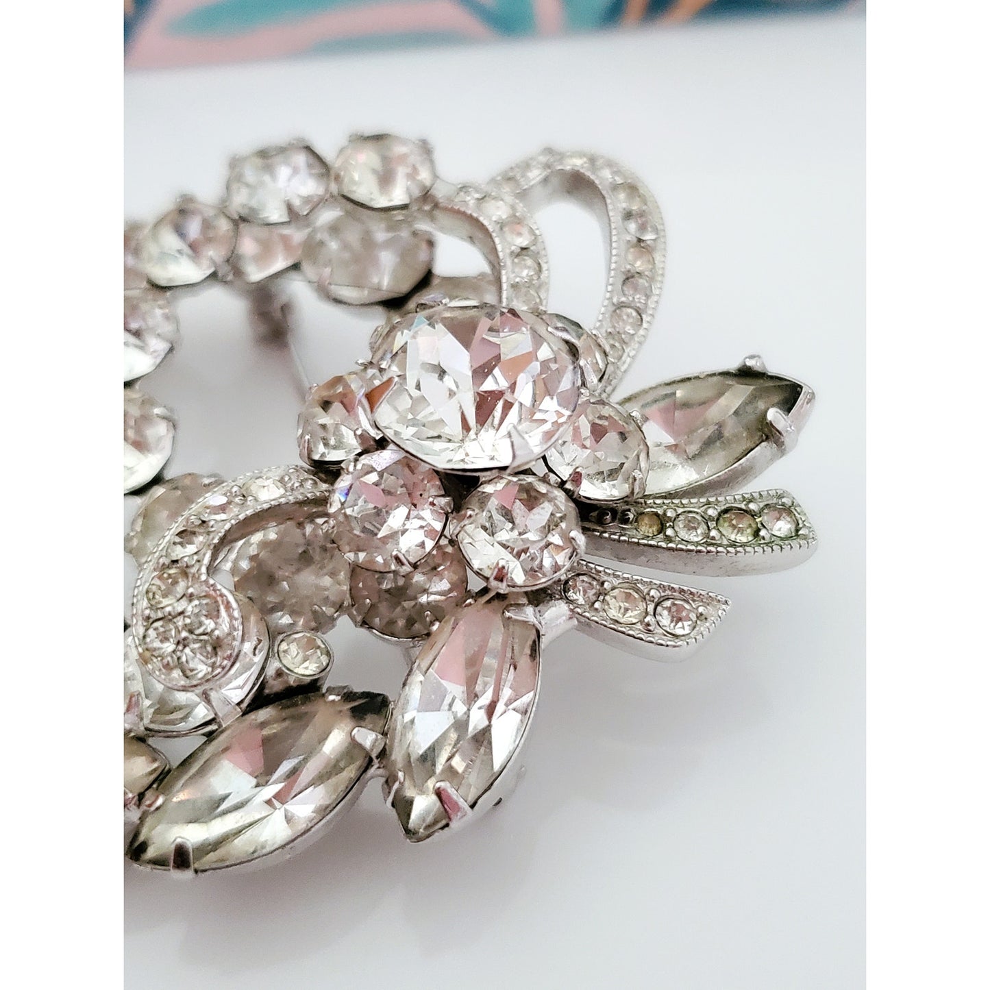 Vintage Eisenberg Ice Clear Crystal Rhinestone Brooch