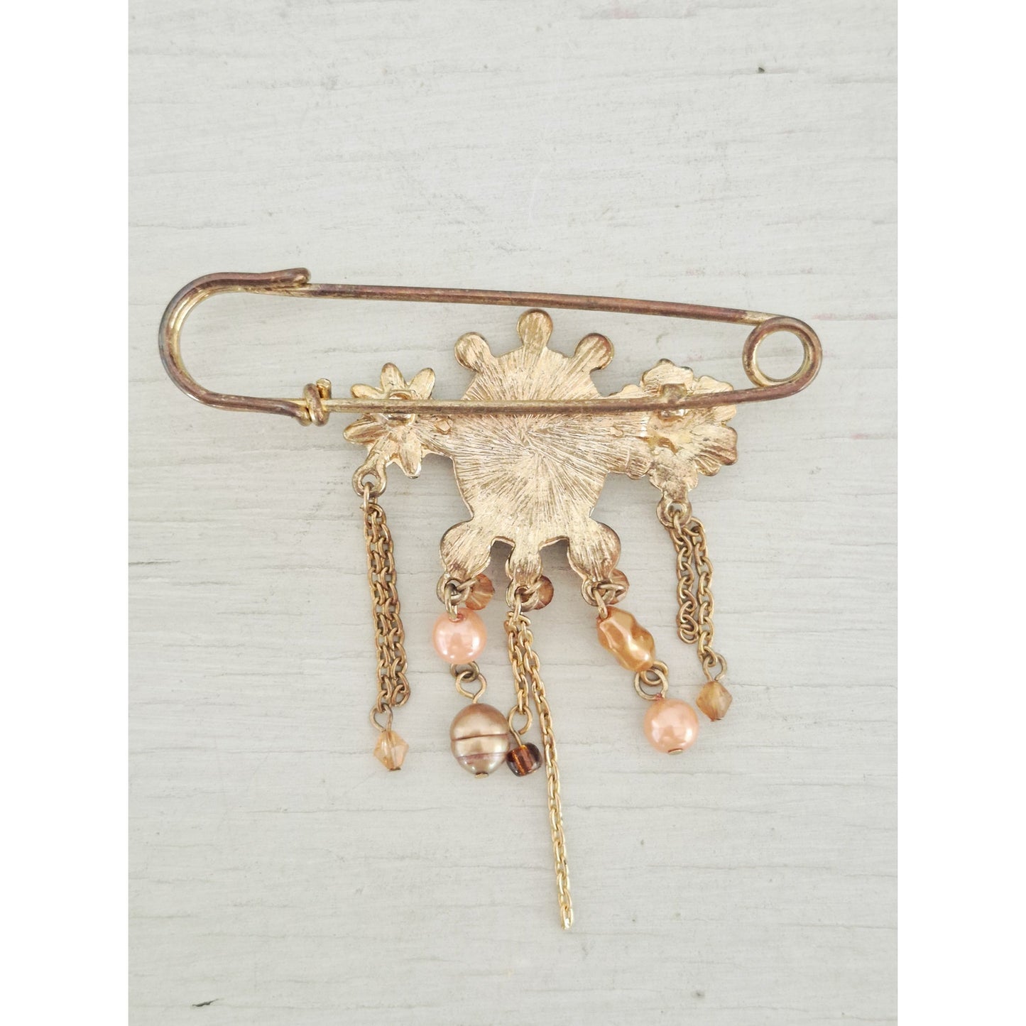 Vintage Style Cameo Faux Pearl Dangle Large Safety Pin Brooch