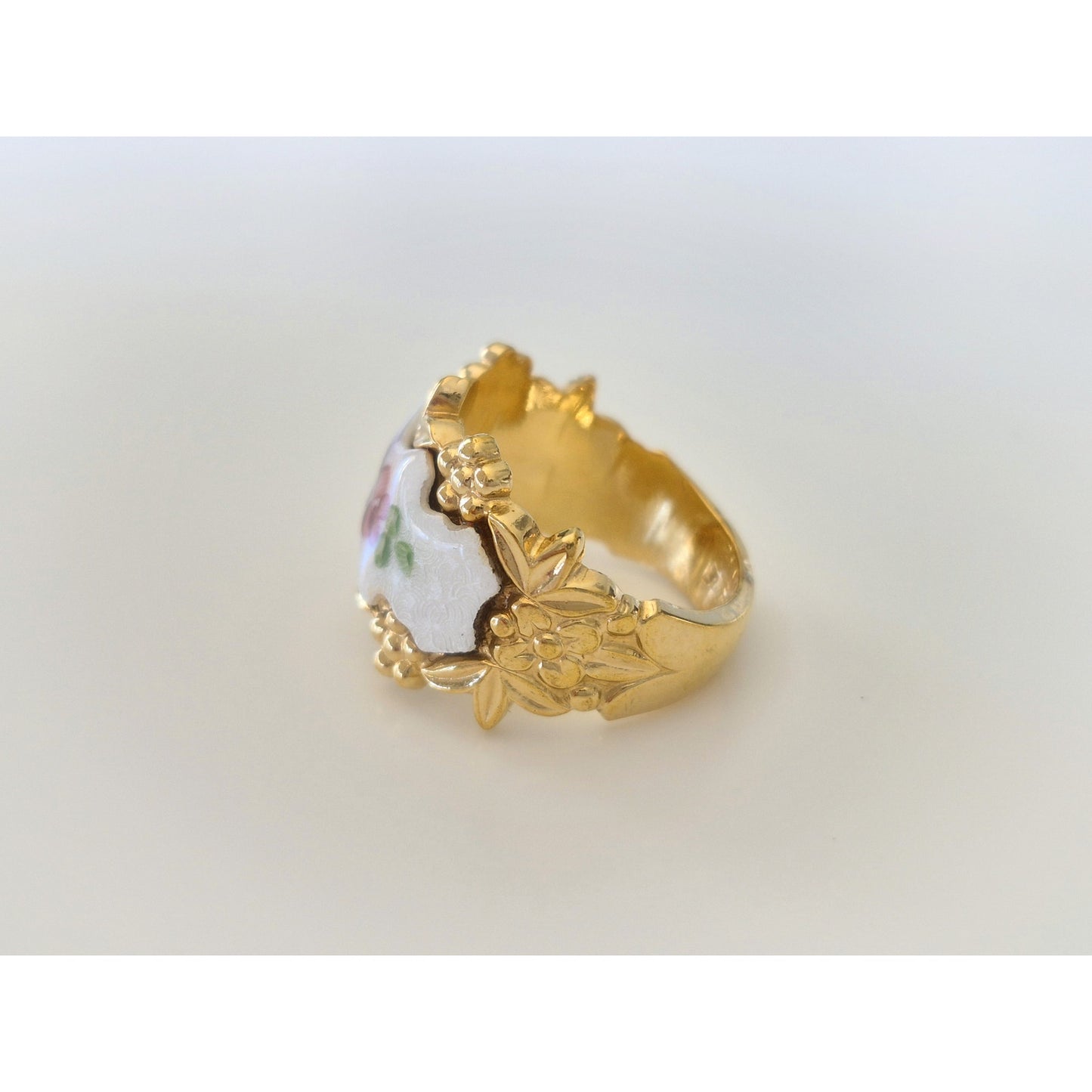 Vintage Gold Plated Victorian Style Enamel Roses Ring by Park Lane