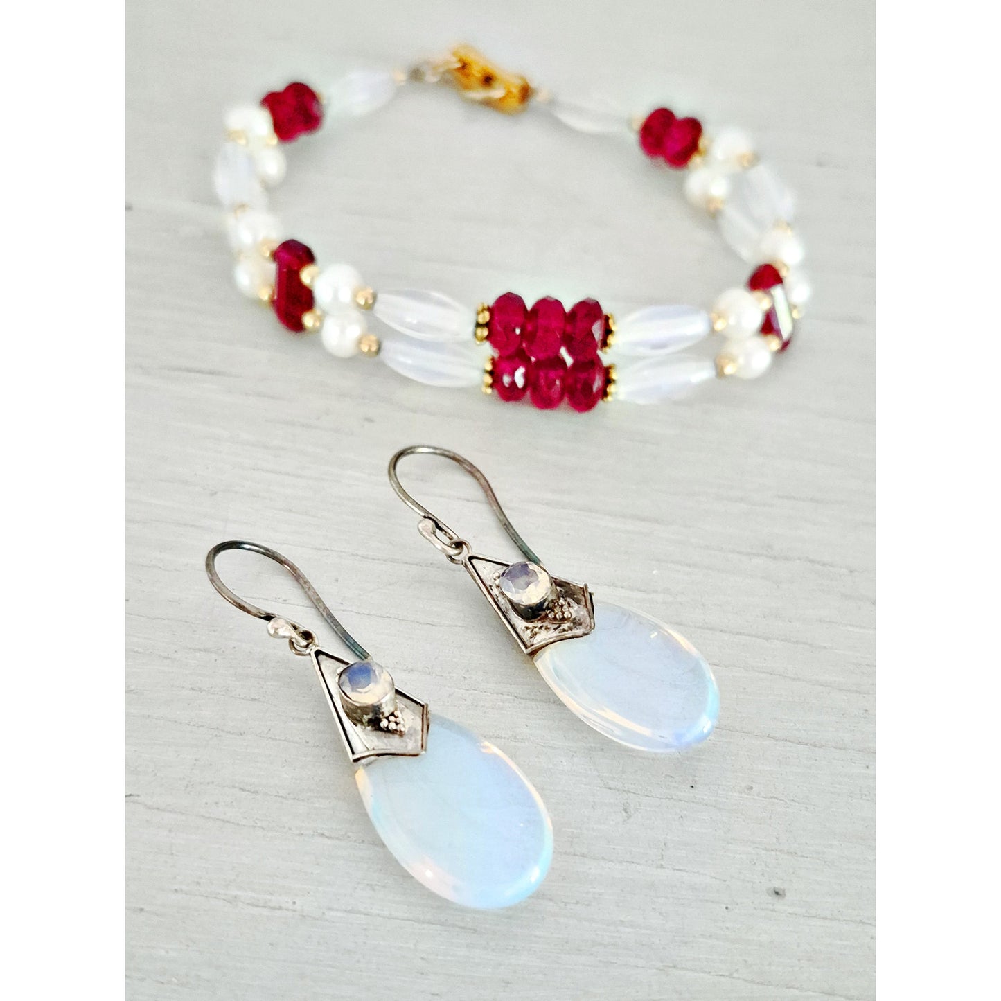 Vintage Sterling Silver Moonstone Earrings with Bracelet Lot