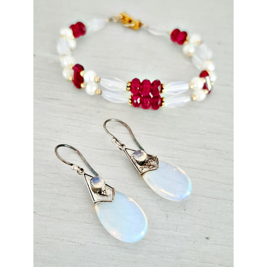 Vintage Sterling Silver Moonstone Earrings with Bracelet Lot