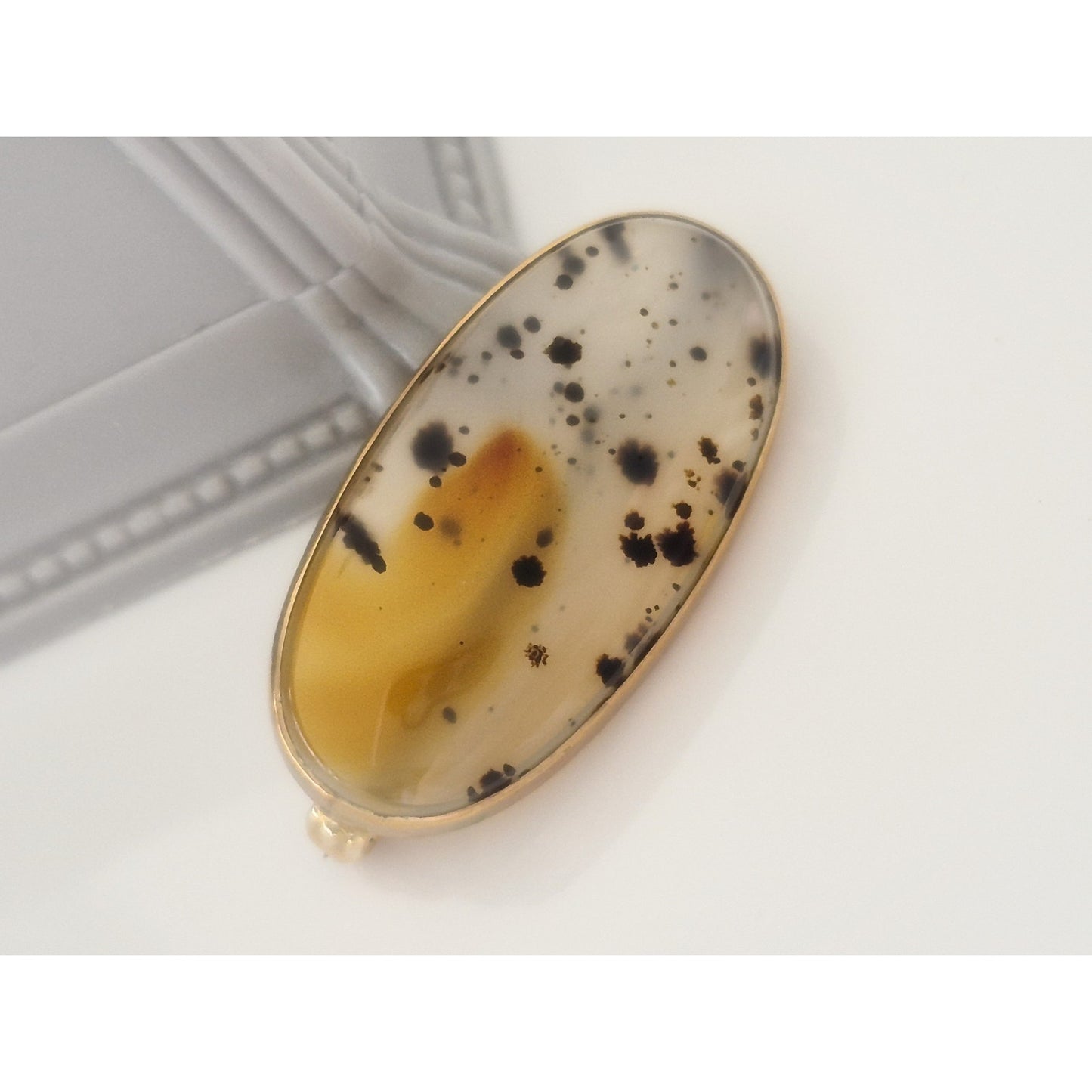 Vintage 14K Gold Montana Agate Brooch Pin
