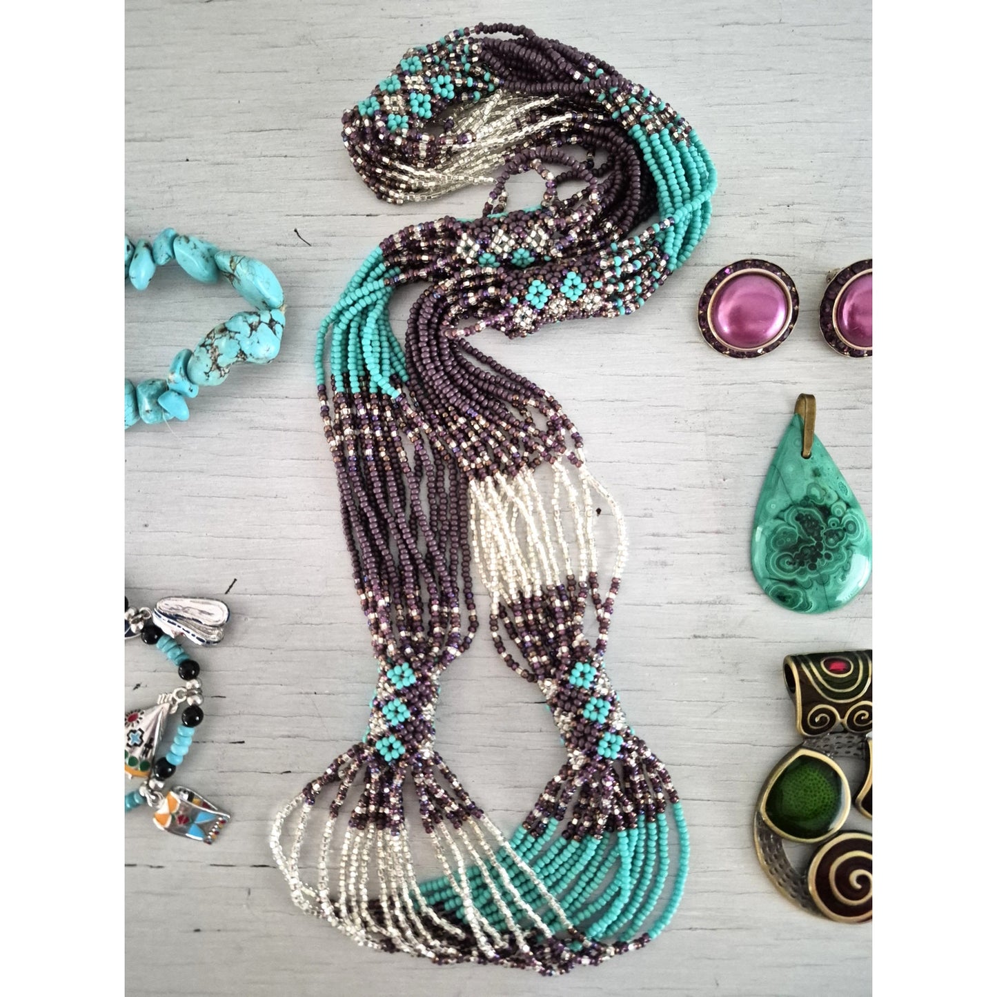 Southwestern Turquoise Blue and Purple Jewelry Set