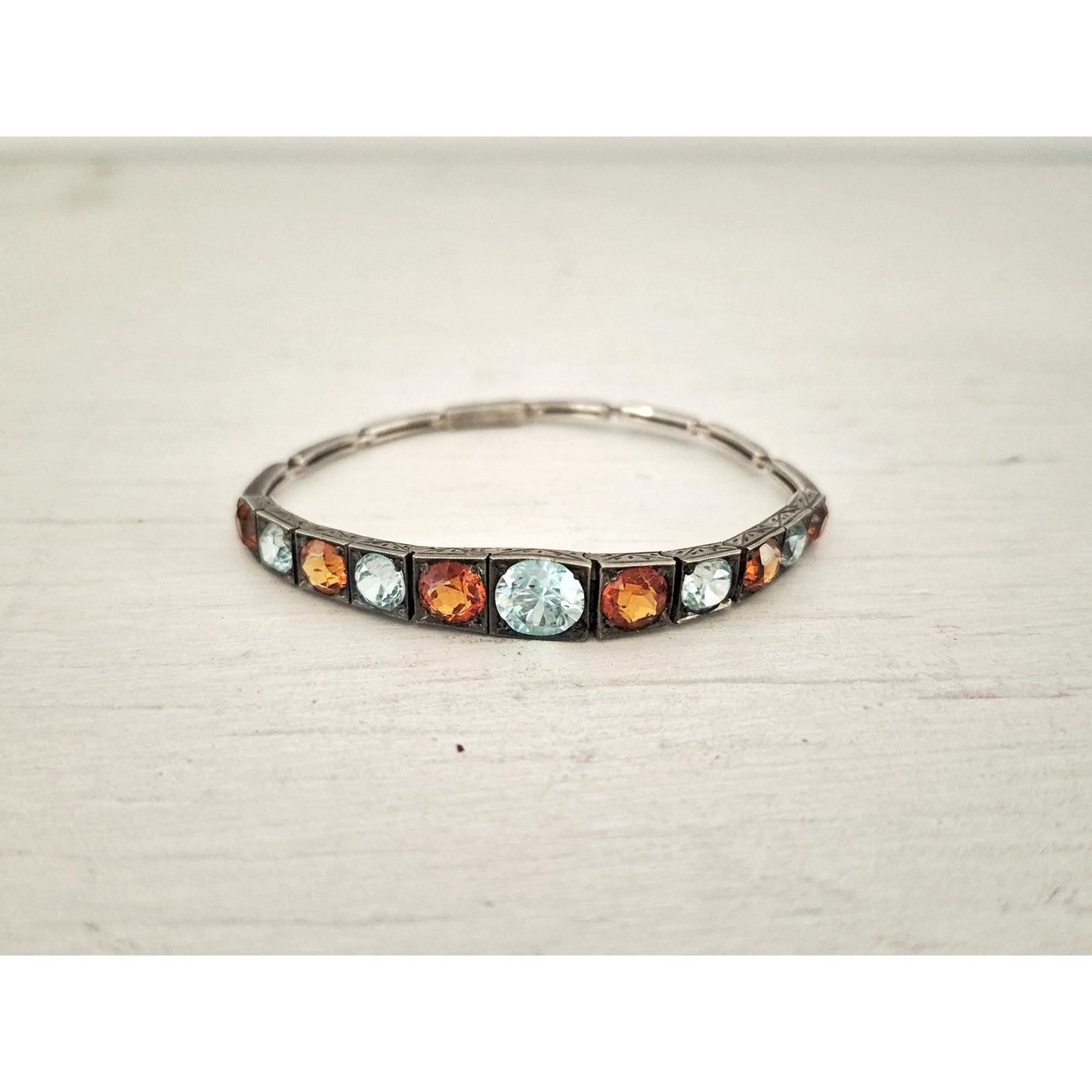 Vintage Topaz and Citrine Sterling Silver Child Size Bracelet