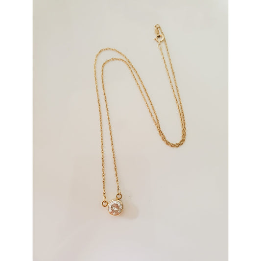 Vintage 14K Gold Crystal Zirconia Solitaire Necklace