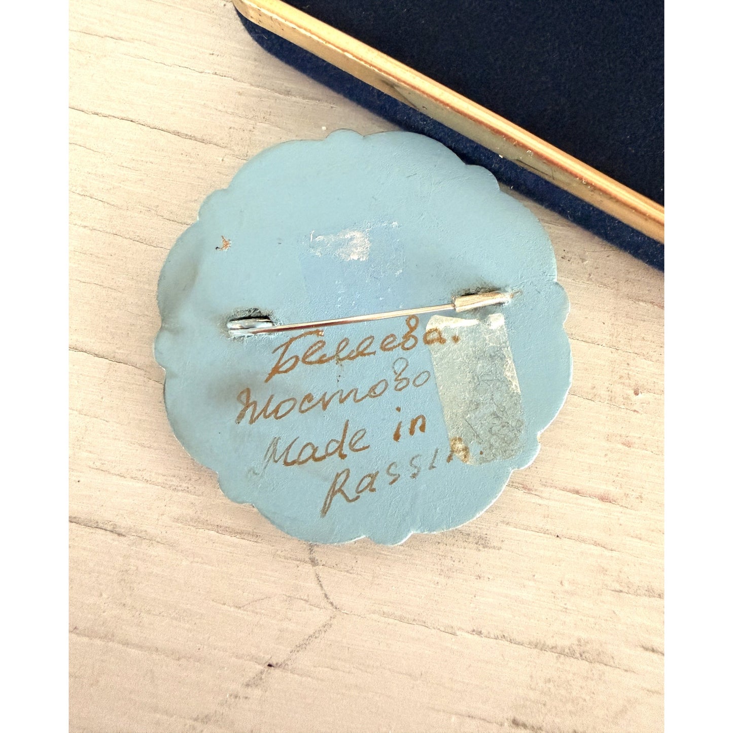 Vintage Russian Hand-painted Floral Brooch Pin
