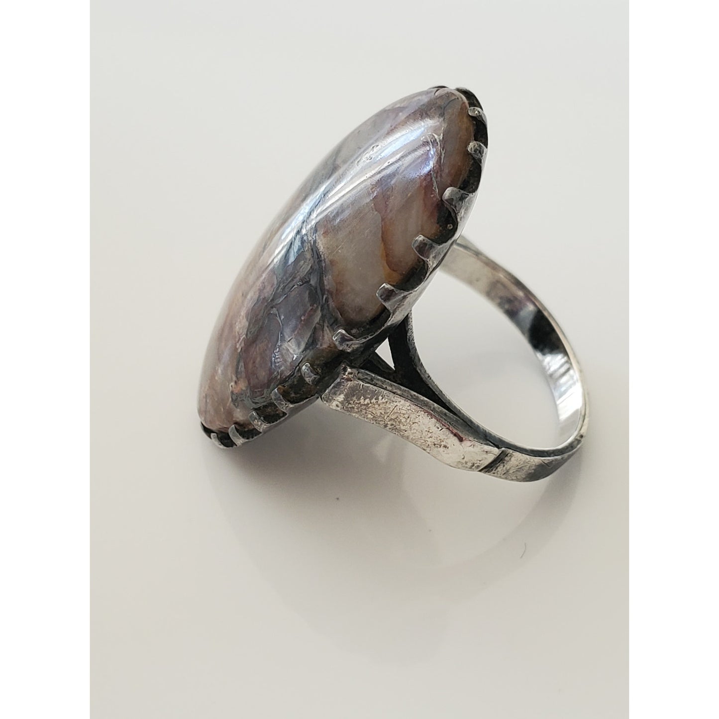 Vintage Large Sterling Silver Agate Ring