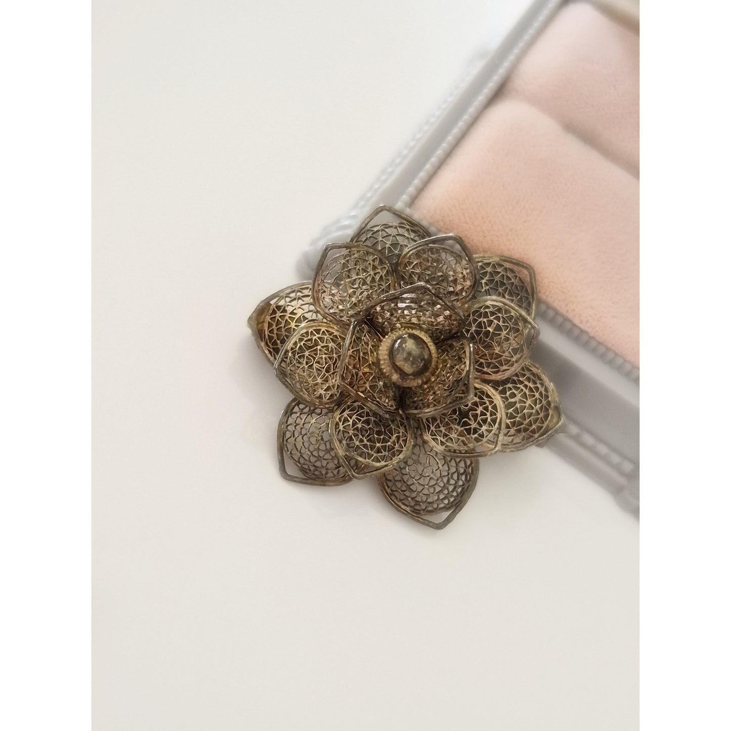 Vintage Filigree Silver-tone Flower Brooch