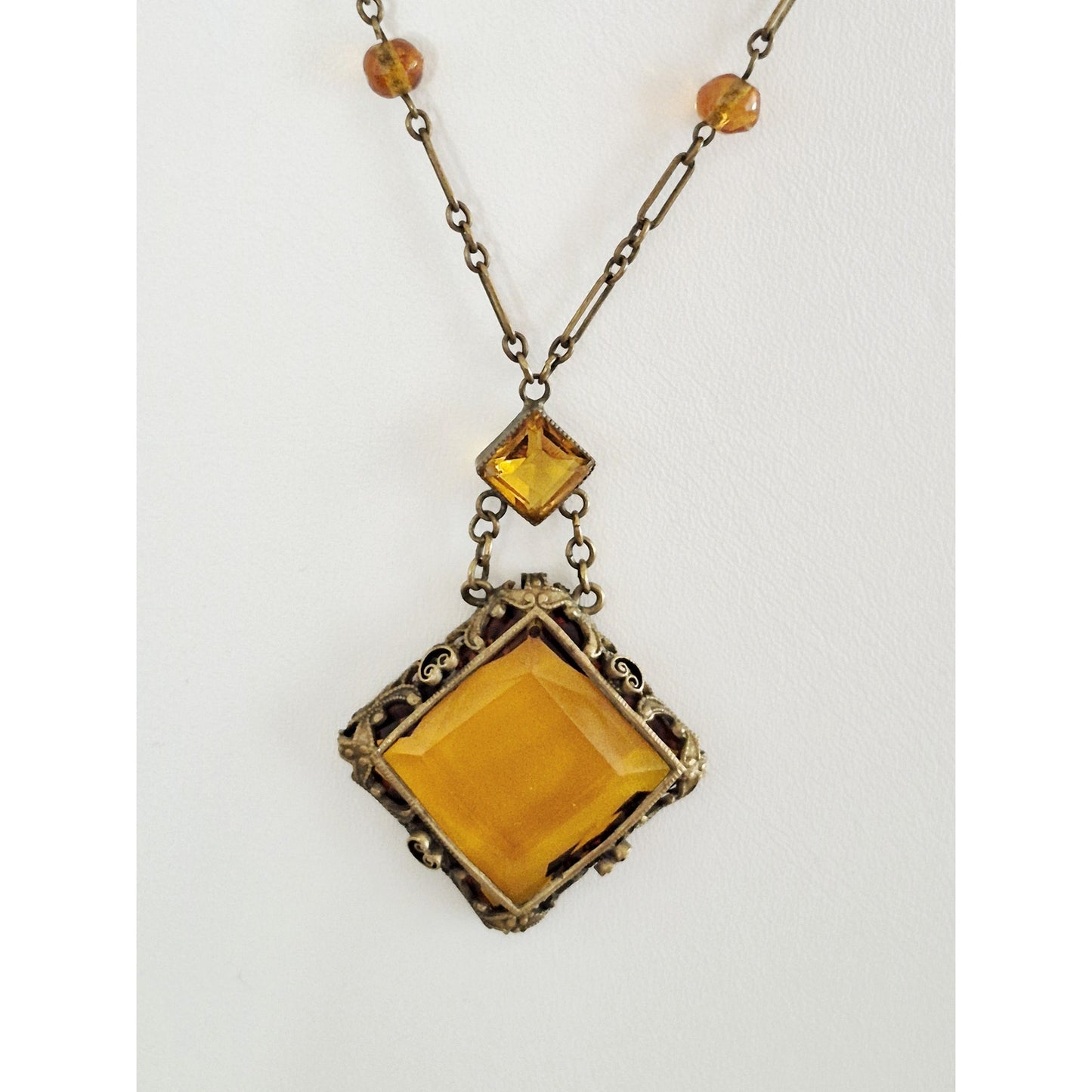 Vintage Art Deco Czech Amber Crystal Necklace