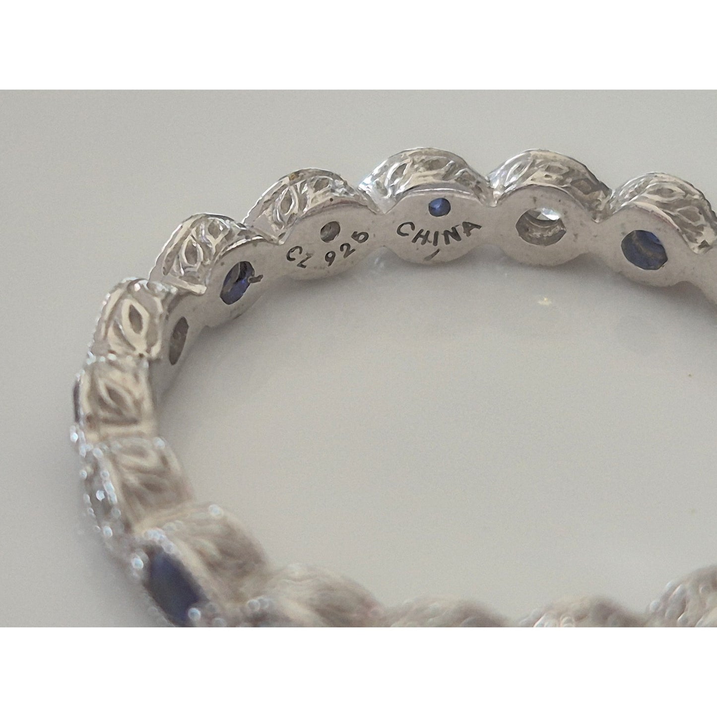 Sterling Silver Tacori Designer Sapphire and CZ Eternity Ring Band
