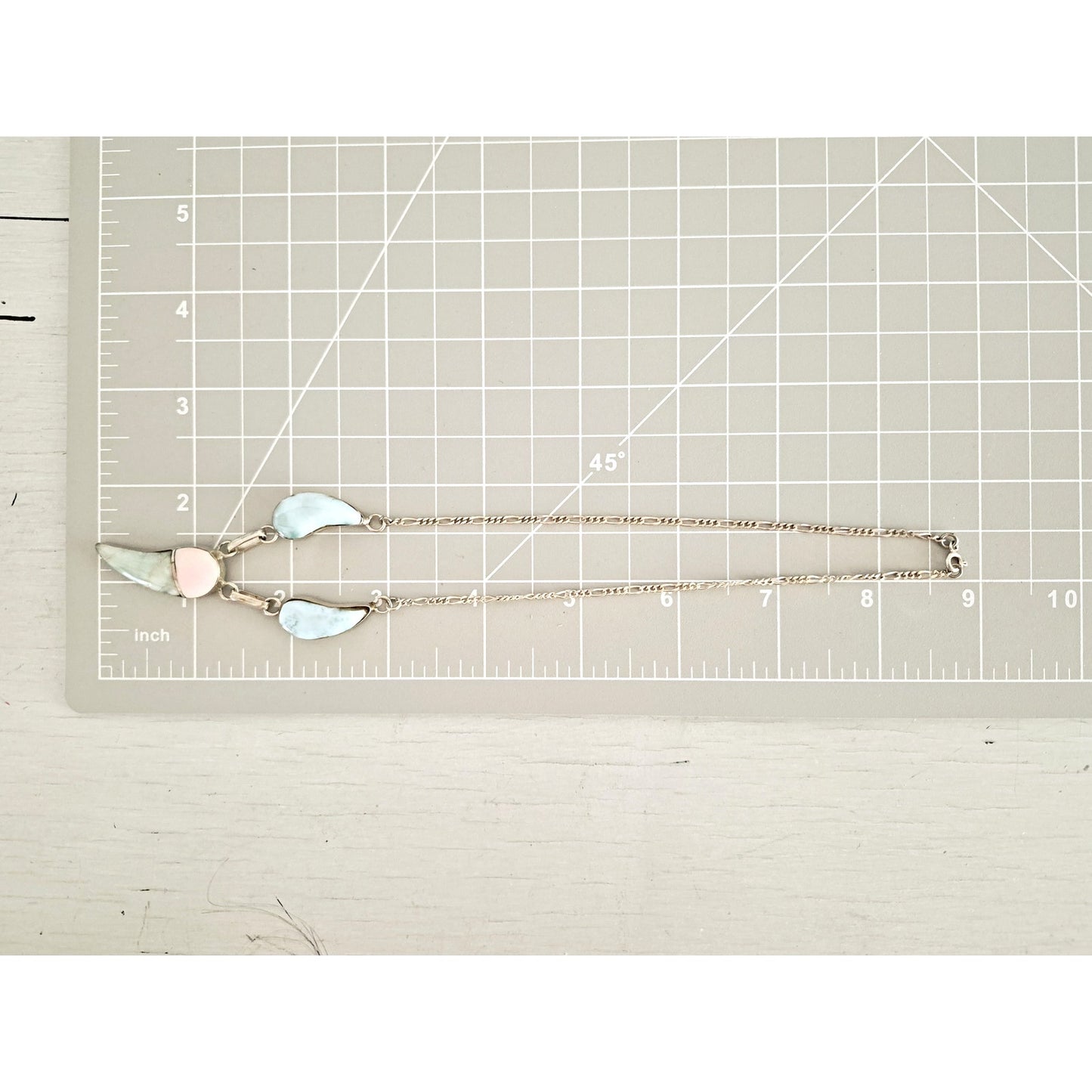 Vintage Larimar Pastel Stone Sterling Silver Figaro Choker Necklace