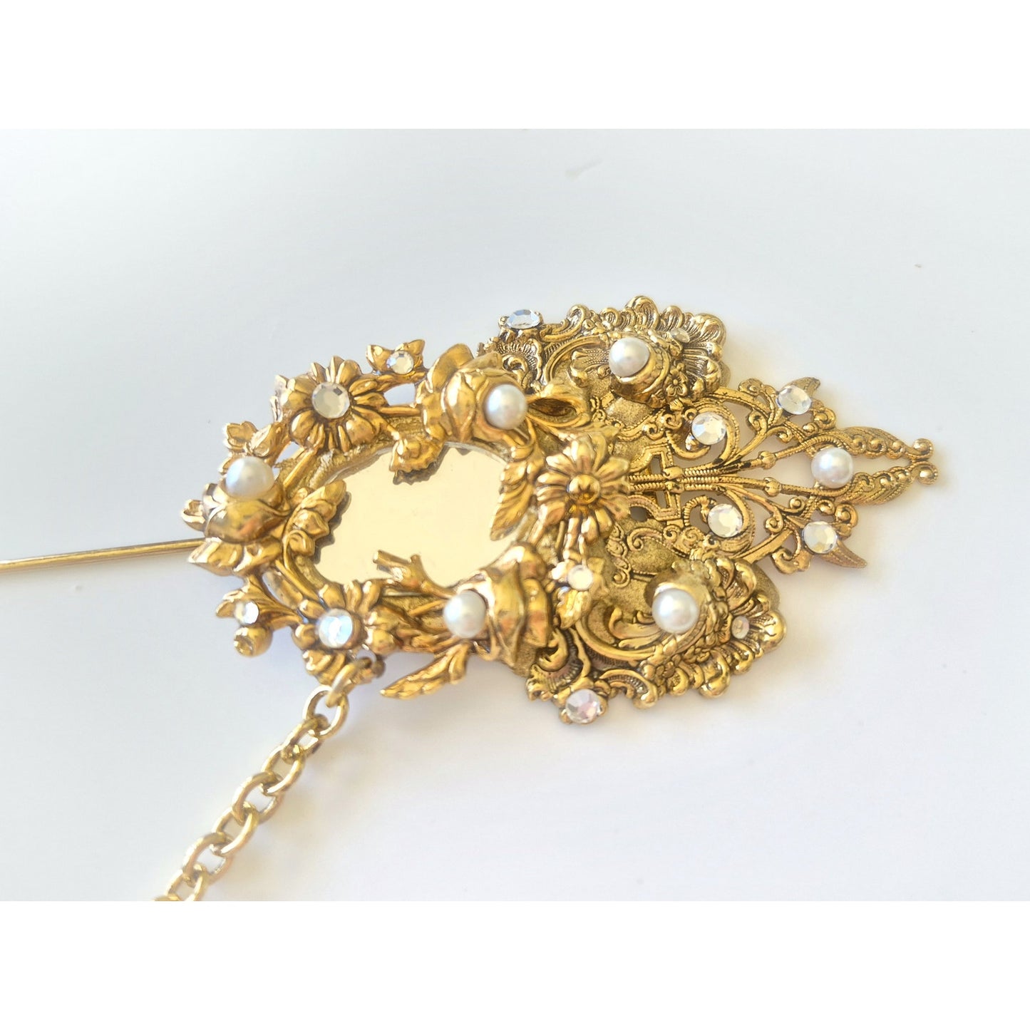 Vintage Long 9in Art Nouveau Faux Pearl Lapel Pin