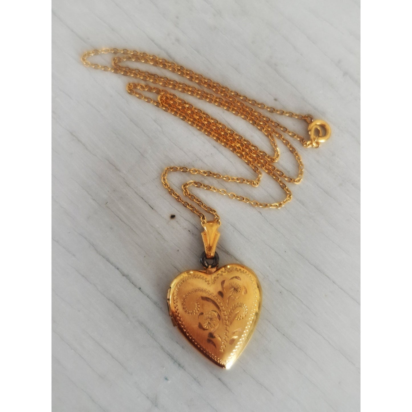 Vintage Gold-fill Diamond Etched Floral Heart Locket
