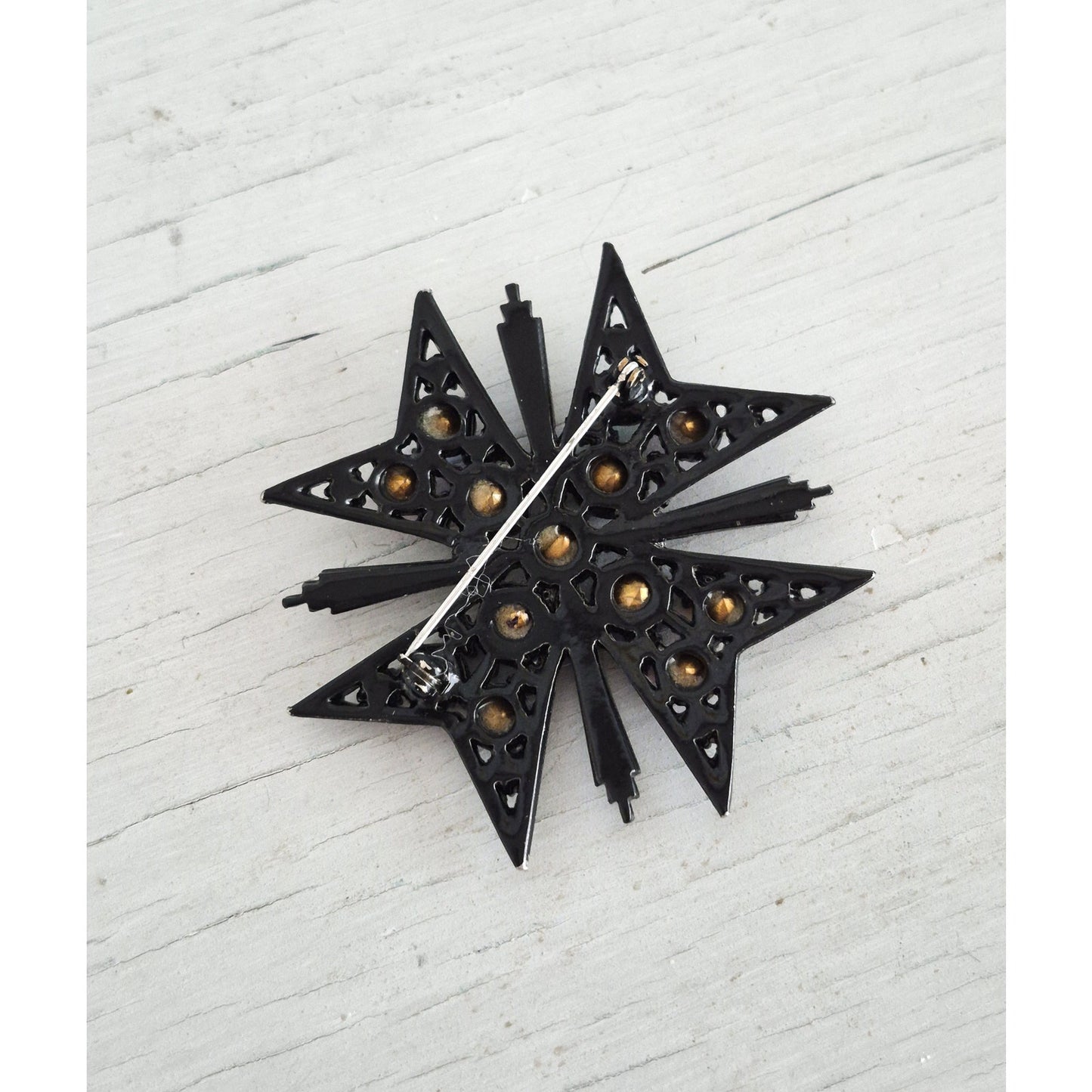 Multi-color Rhinestone Maltese Cross Brooch Pin