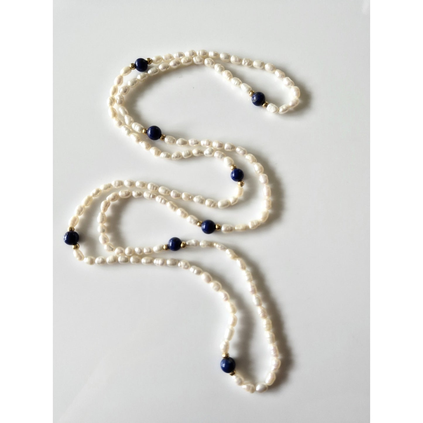 Vintage Natural Seed Pearl and Lapis Lazuli Bead Necklace