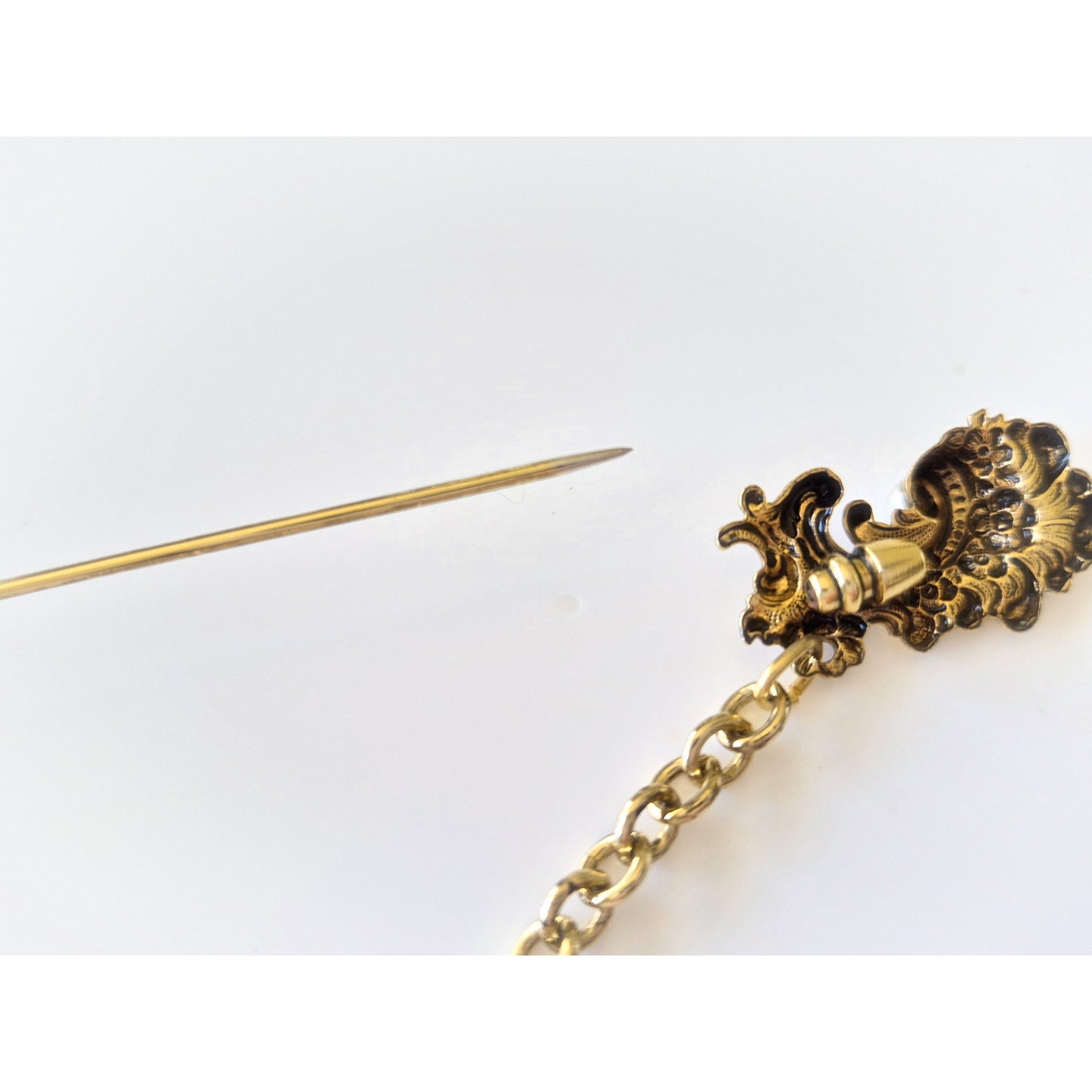 Vintage Long 9in Art Nouveau Faux Pearl Lapel Pin