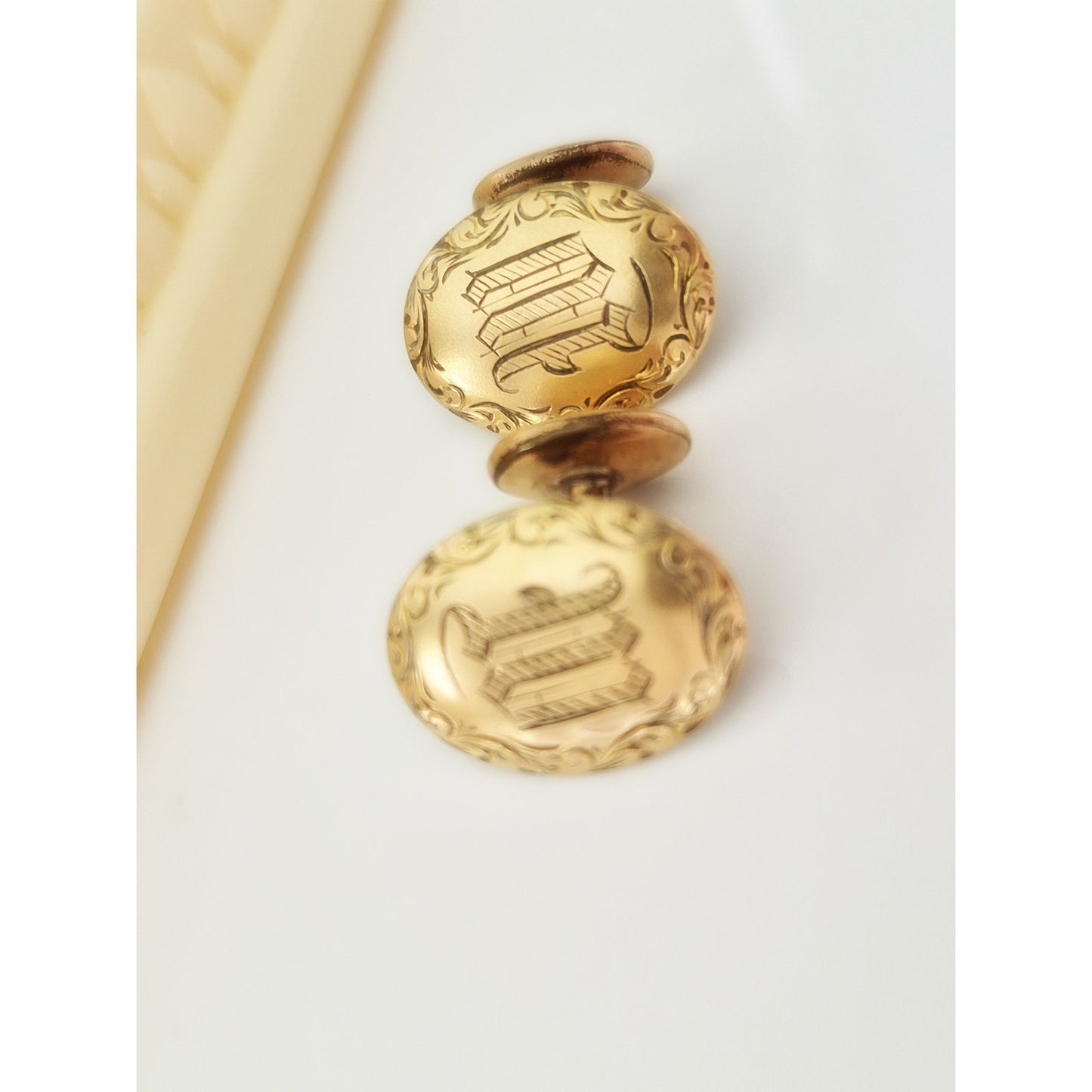 Antique W Letter Monogram Gold-fill Cuff Links