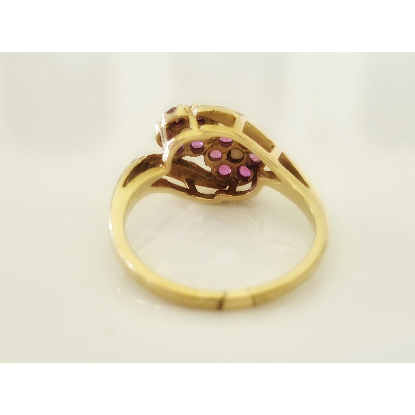 Vintage 10K Gold Ruby and Opal Floral Bypass Ring