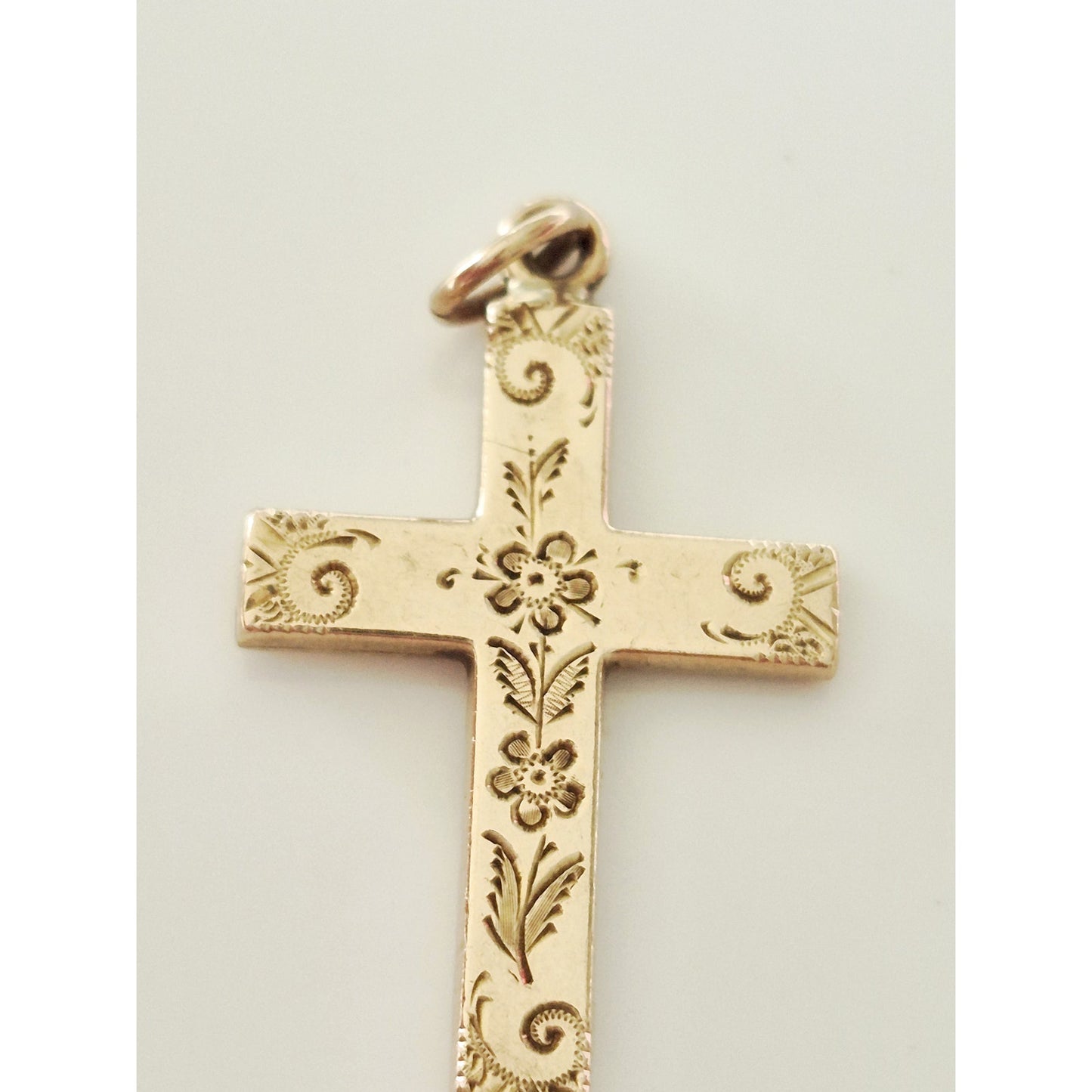 Vintage Gold-fill Floral Etched Cross Pendant