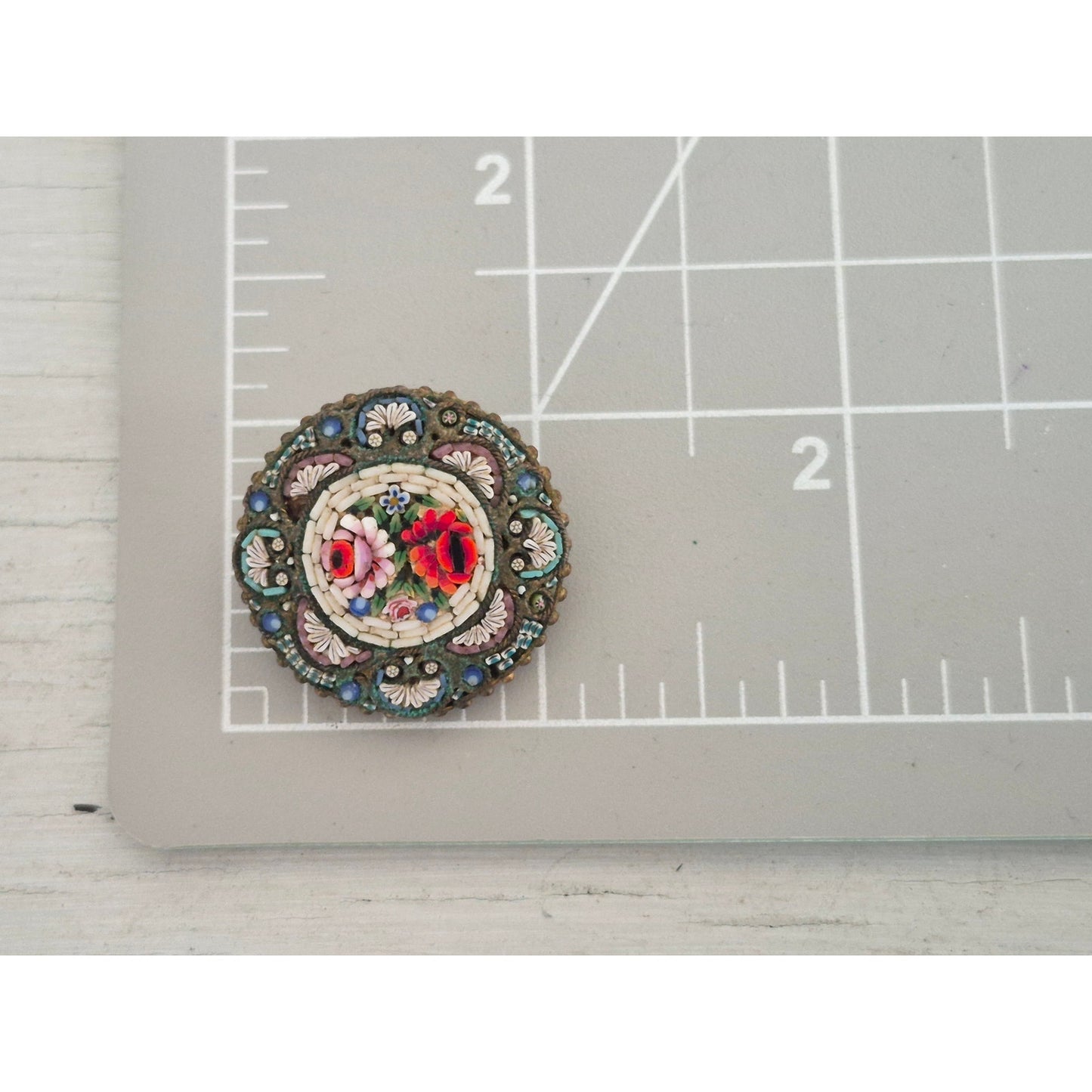 Vintage Italian Mosaic Round Tile Brooch