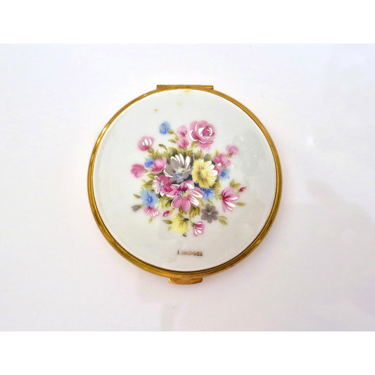 Vintage Porcelain Limoge Emrich Germany Pastel Floral Compact