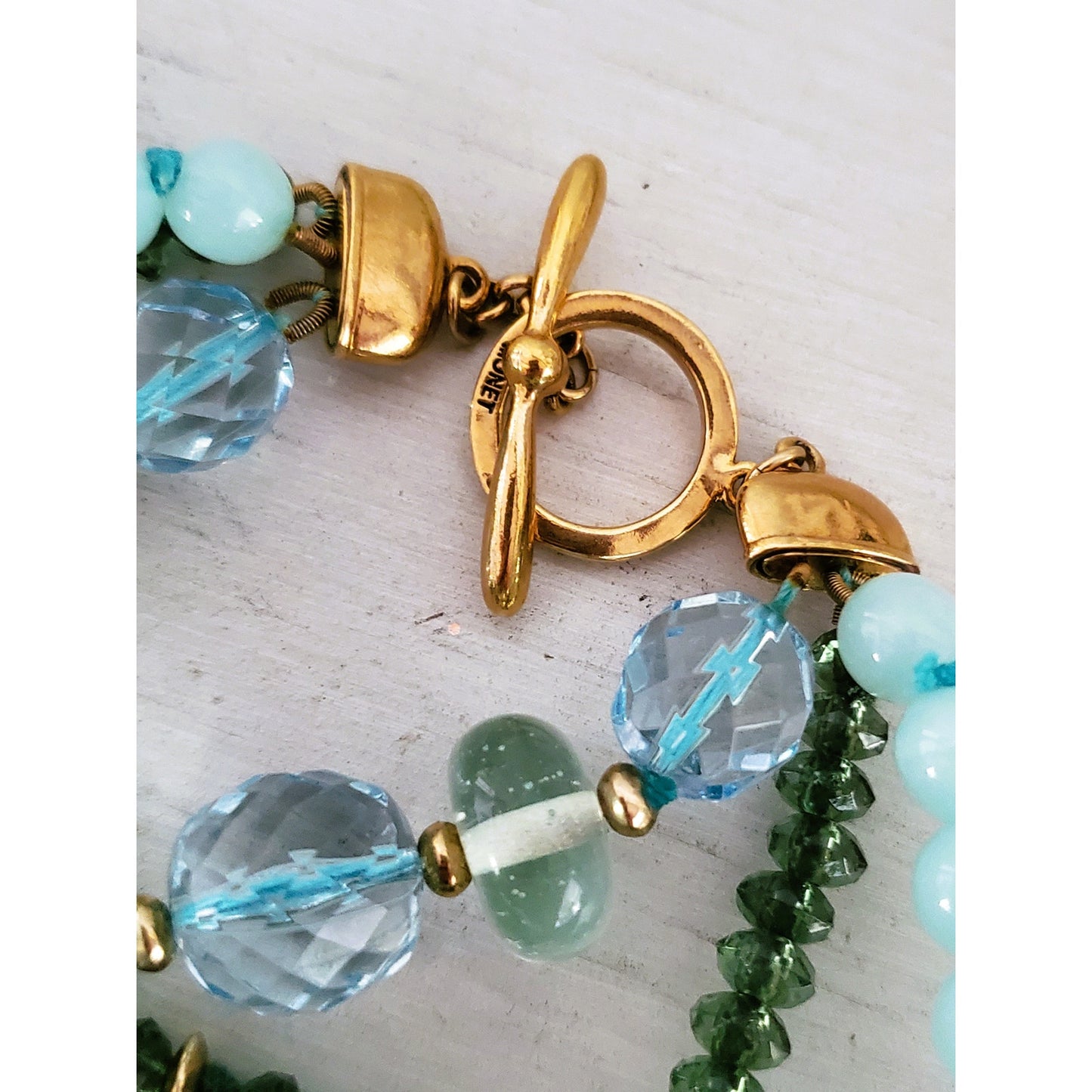 Monet Signed Light Green & Blue Necklace and Brooch Jewelry Set