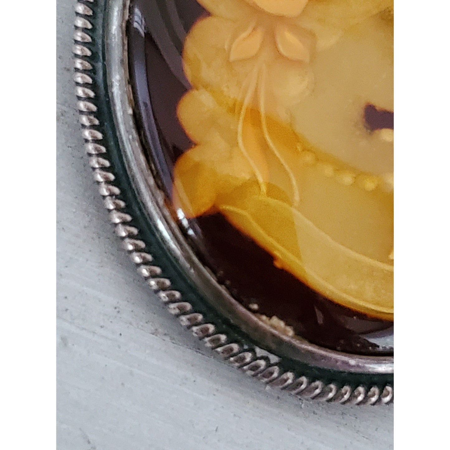 Vintage Baltic Amber Reverse Intaglio Cameo Sterling Silver Pendant
