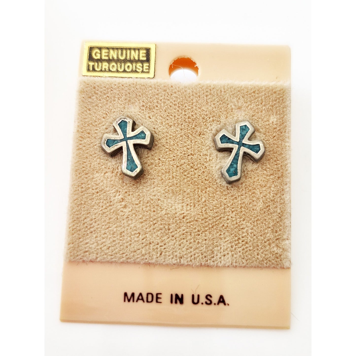 Red Multicolor Seed Bead Necklace & Crushed Turquoise Mini Cross Stud Earrings