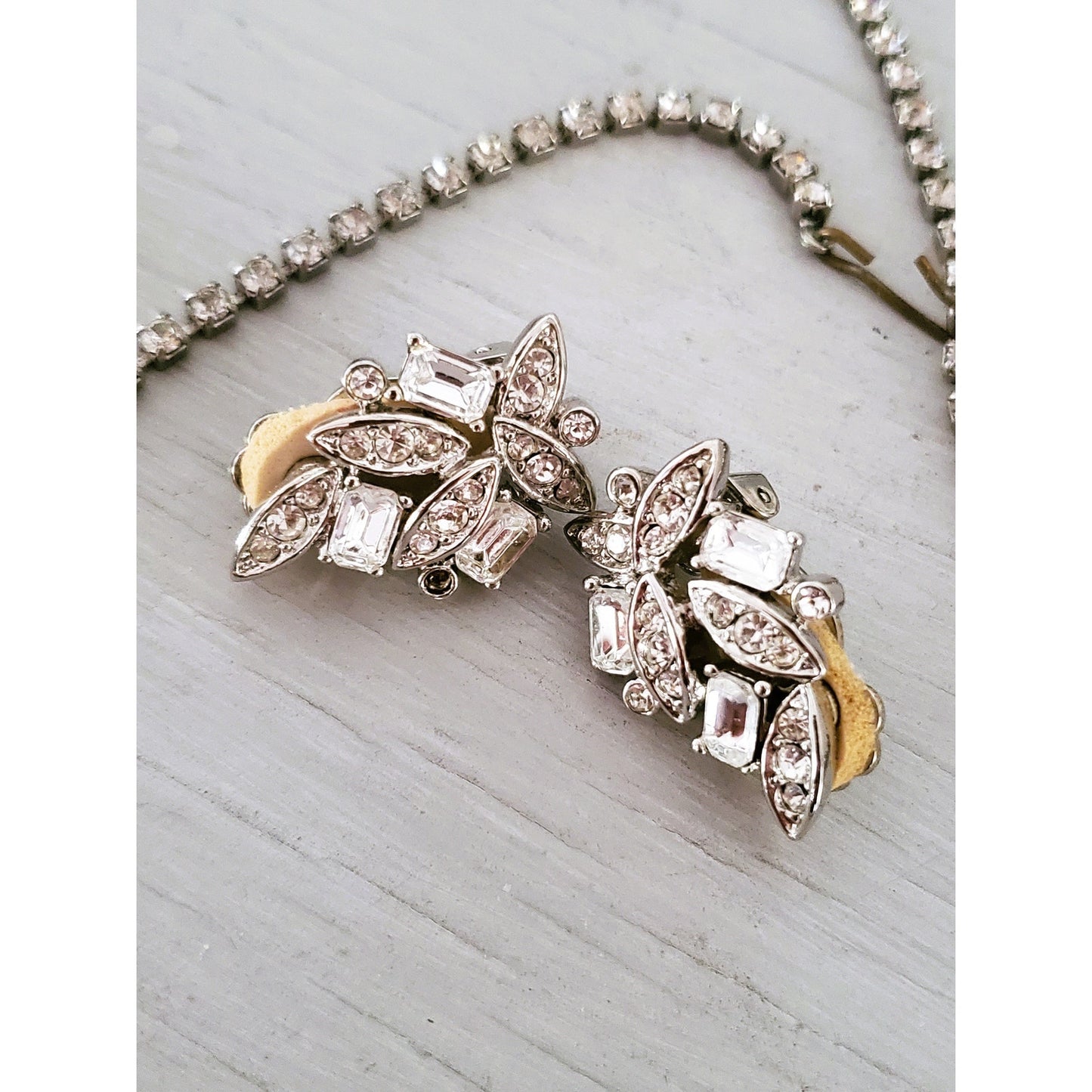 Vintage Clear Rhinestone Choker Necklace and Earring Set