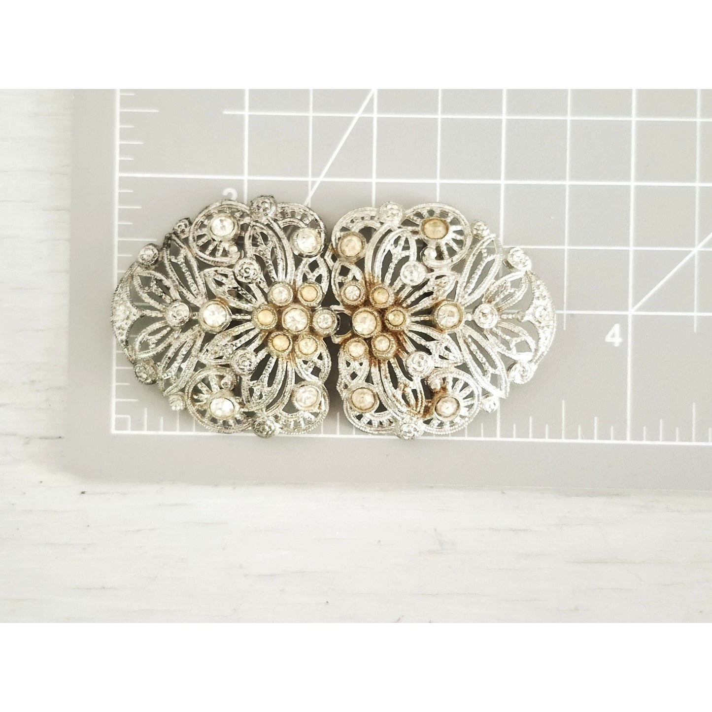 Vintage Silver-tone Rhinestone Sash Belt Buckle