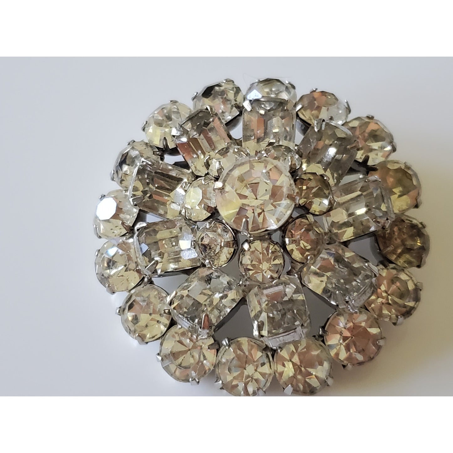 Vintage Round Clear Rhinestone Dome Brooch