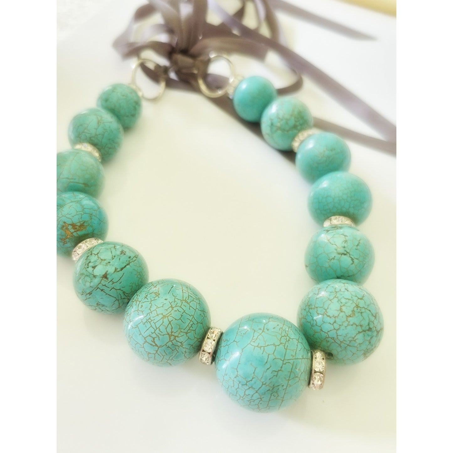 Large Blue Magnesite Turquoise Round Bead Necklace