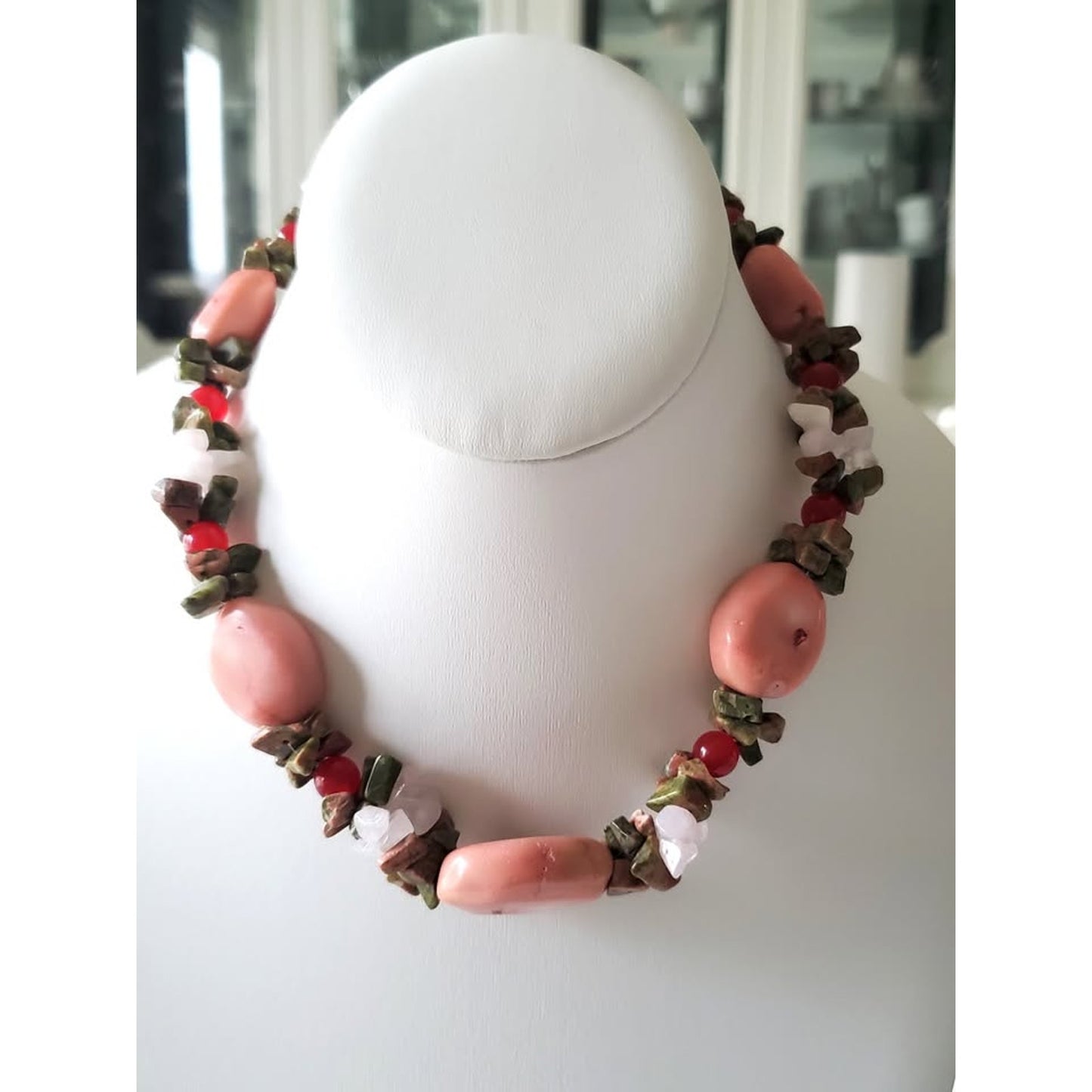 Pink Agate and Natural Stone Chunky Necklace