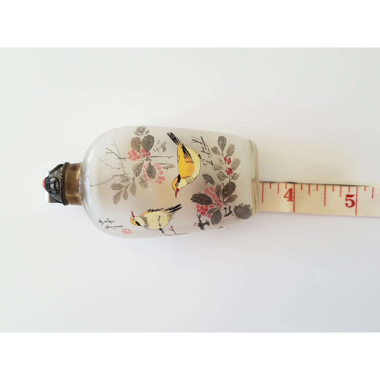 Vintage Chinese Bird and Floral Painted Snuff Bottle