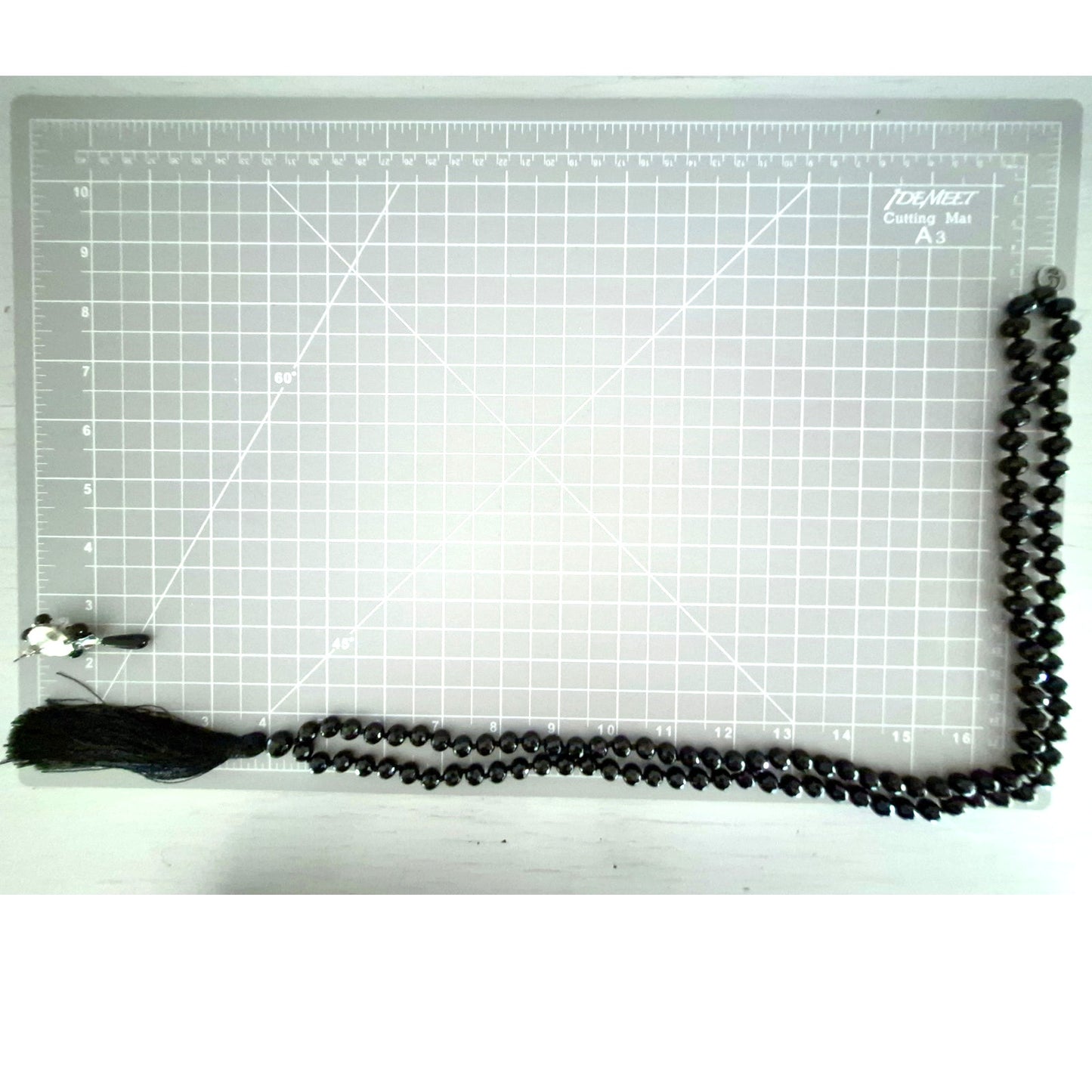 OKIKO Japan Black Bead Hand Knotted Tassel Necklace with Earrings