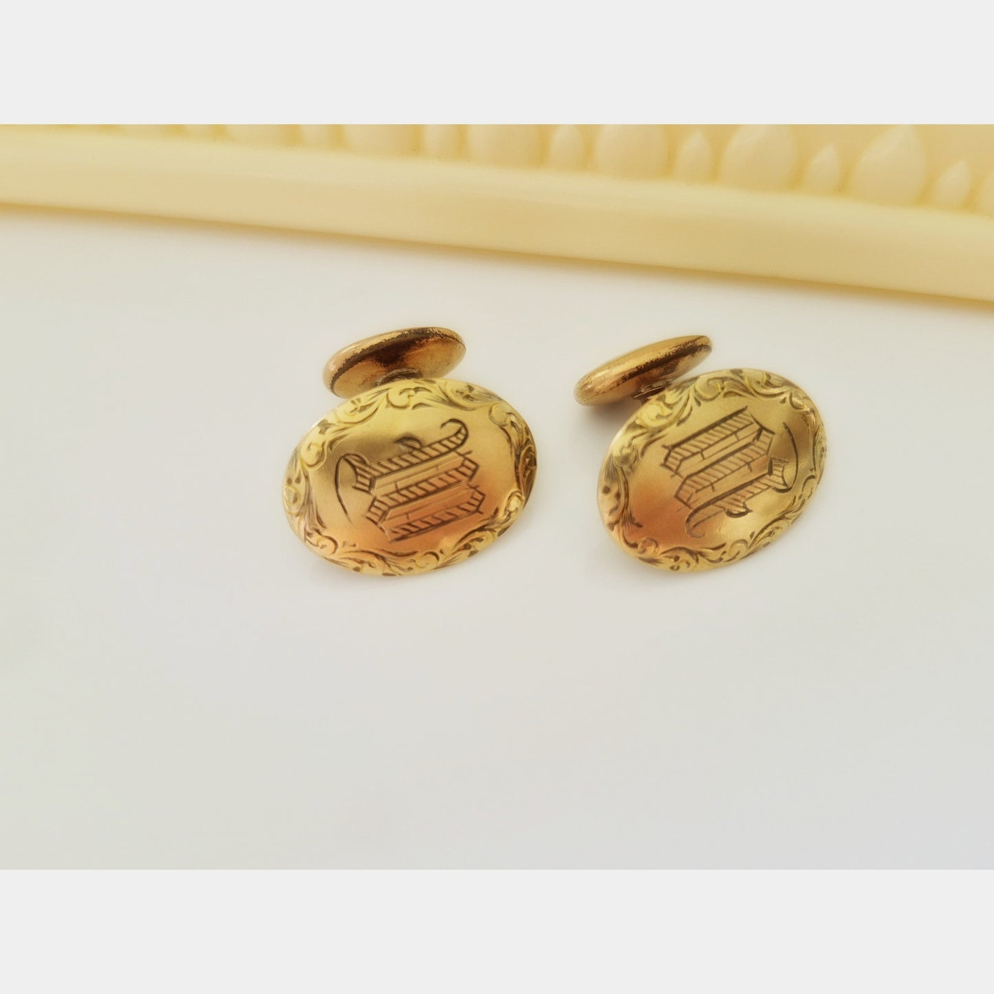 Antique W Letter Monogram Gold-fill Cuff Links