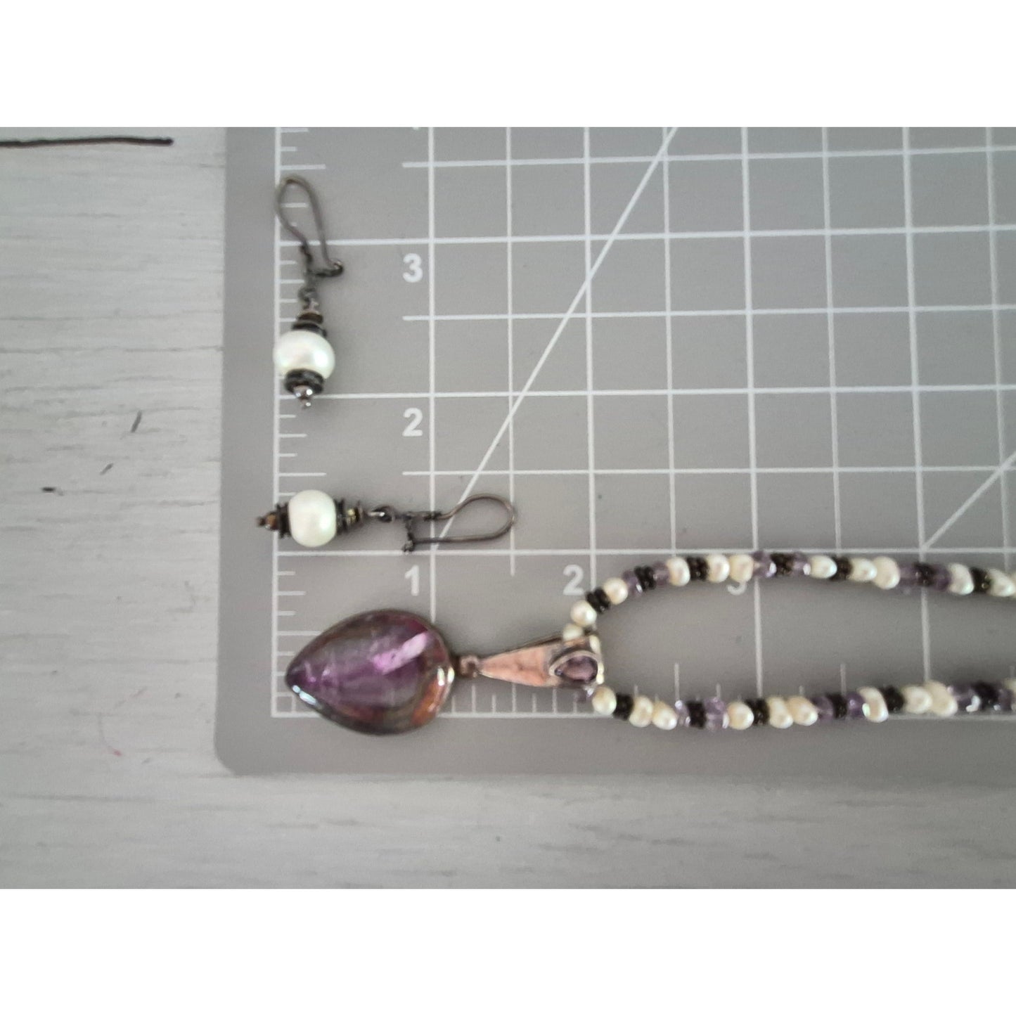 Vintage Sterling Silver Sajen Amethyst & Freshwater Pearl Necklace with Earring