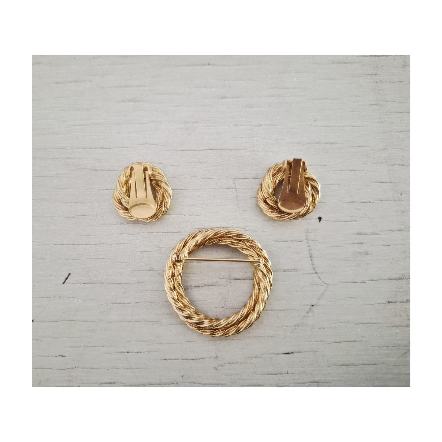 Vintage MCM Twisted Double Circle Brooch and Earring Set