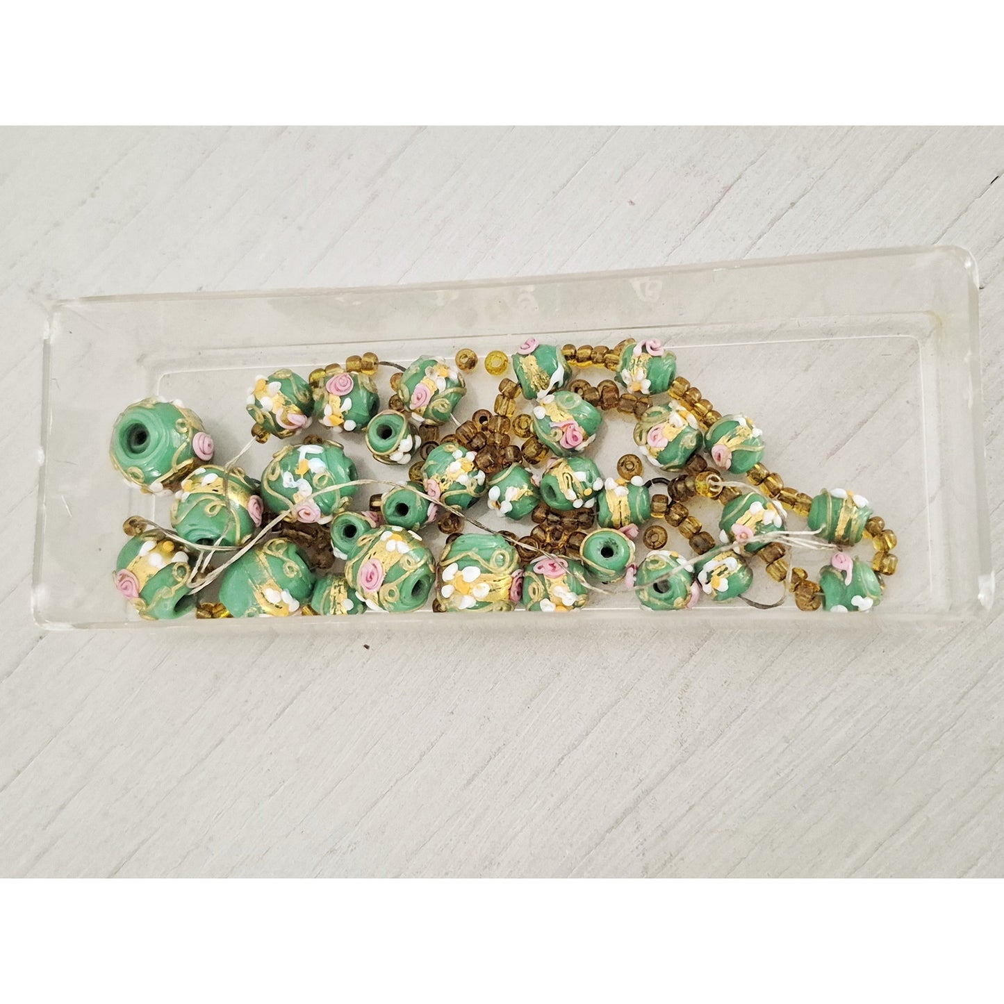 Vintage Light Green and Pink Hand Painted Italian Lamp work Beads