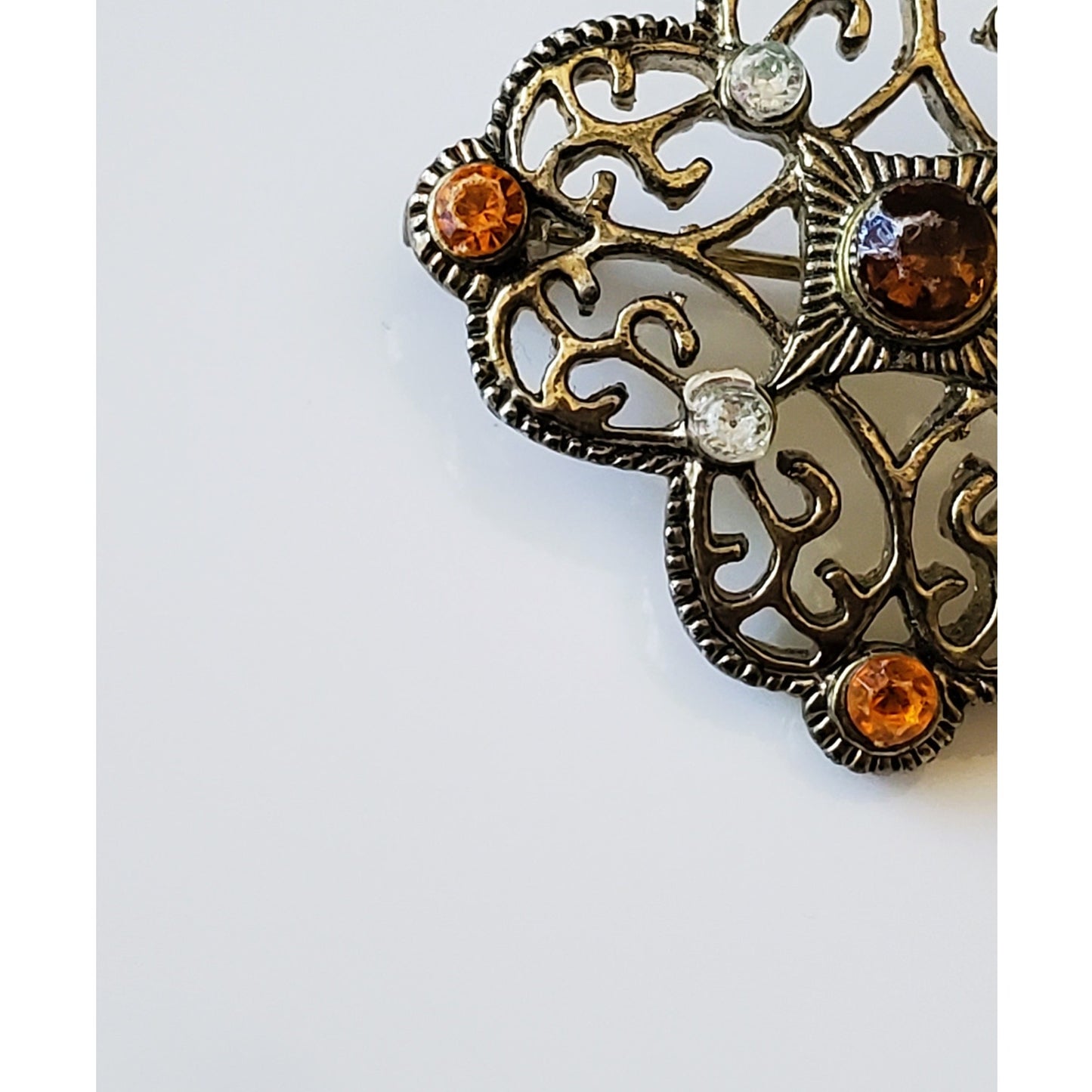 Vintage Orange Rhinestone Brooch