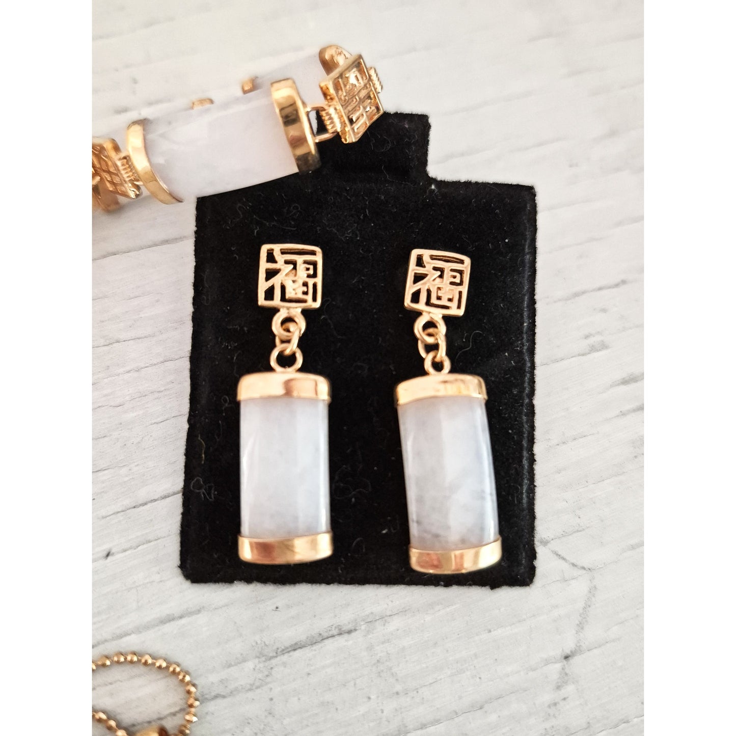 Vintage White Jade Gold Plated Jewelry Set