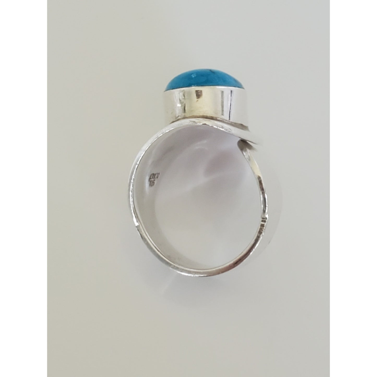 Asymmetrical Wide Band Sterling Silver Turquoise Ring