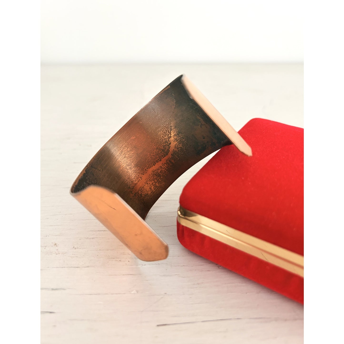 Vintage Copper Repoussé Modernist Leaf Wide Cuff Bracelet