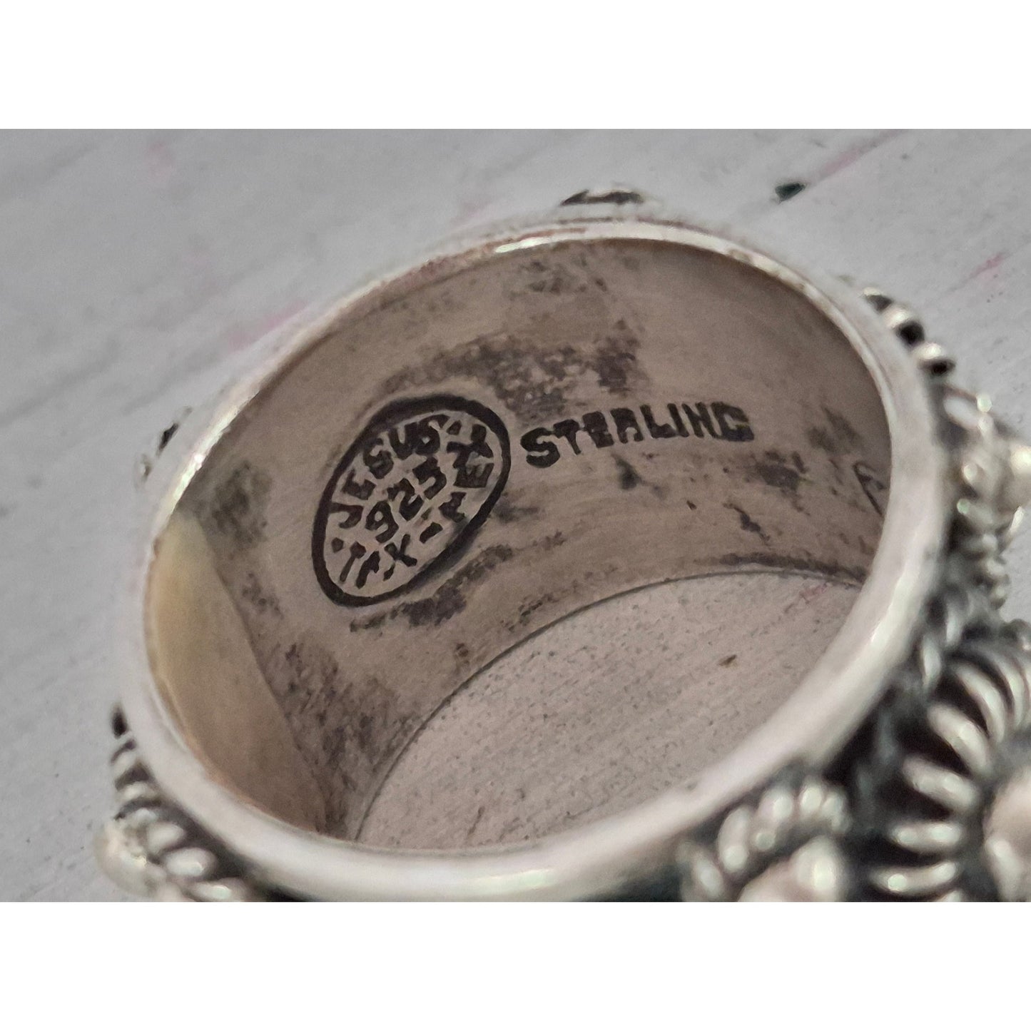 Vintage Sterling Silver Etruscan Style Wide Band Ring