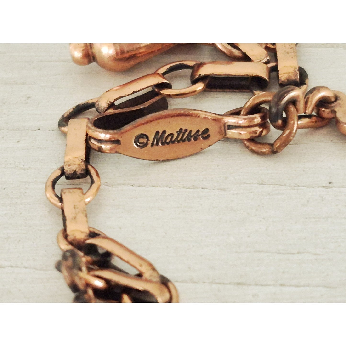 Vintage MCM Matisse Signed Copper White Enamel Atomic Necklace